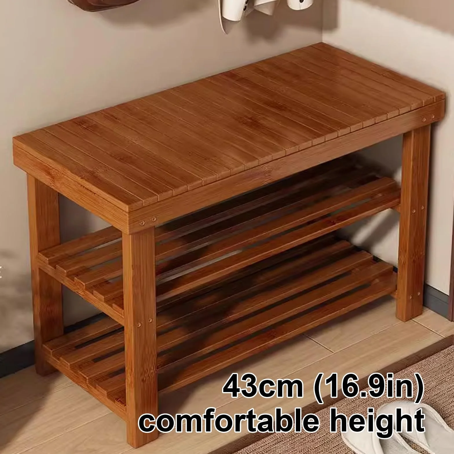 Bambusowy stojak na buty, 3-poziomowy, do przechowywania, mieści 200 kg, naturalne drewno, do salonu, wejścia, sypialni i łazienki, 60 cm