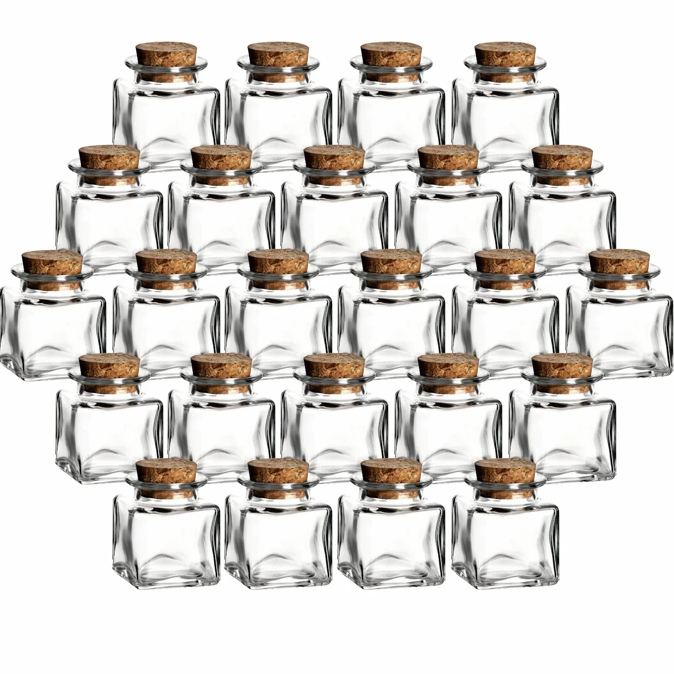 gouveo KGE050PK 24 kwadratowe słoiki na przyprawy o pojemności 50 ml z korkiem, małe słoiki z korkiem, małe słoiki do przechowywania ziół, przypraw, mały szklany słoik (KGE050PK)