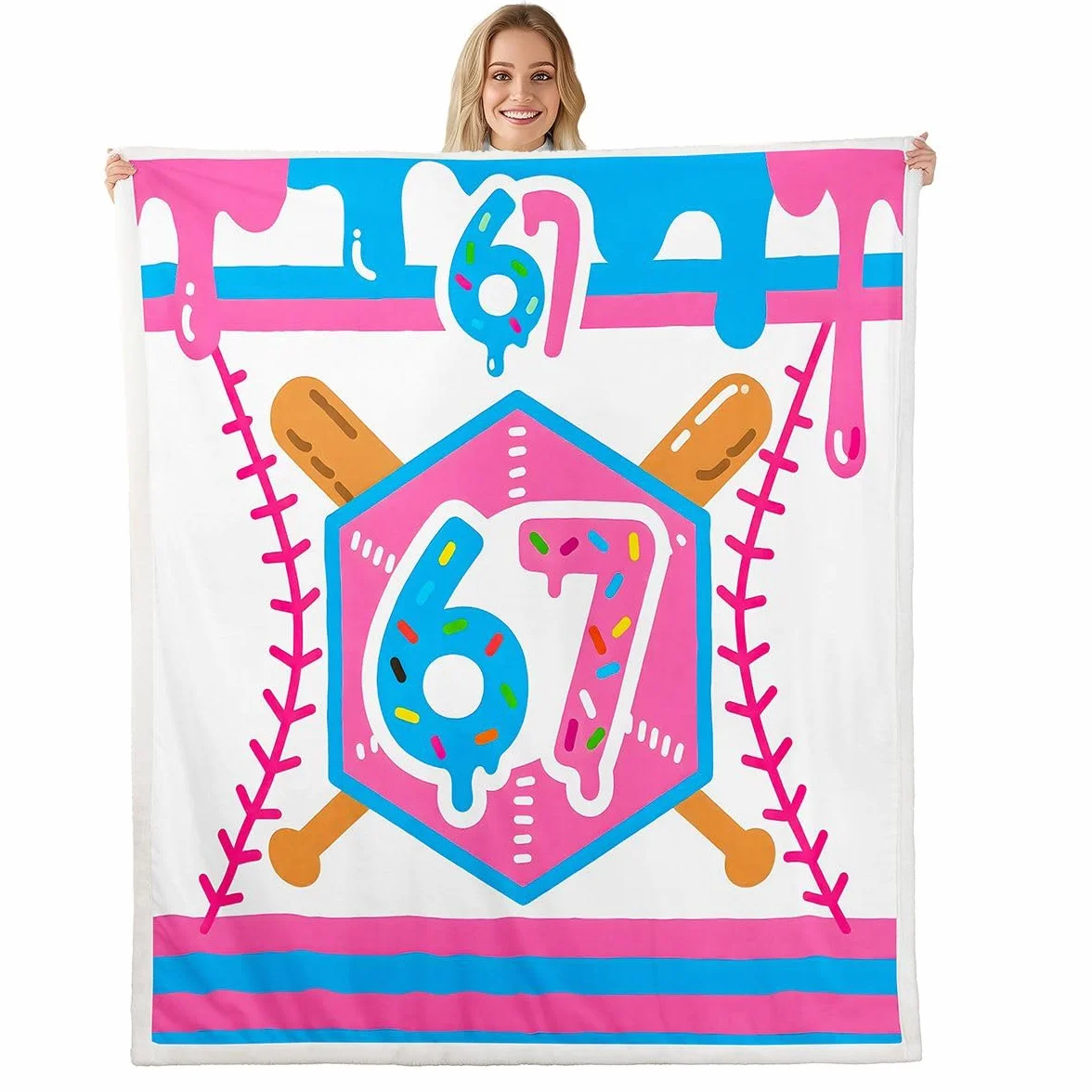 Loussiesd Six Seven 6/7 Sherpa narzuta koc na kanapę, baseball, do gier, sportu, super miękki, przytulny polar, dziewczęcy kocyk na zimę, pluszowy koc na łóżko queen, 228 x 229 cm, na cały sezon