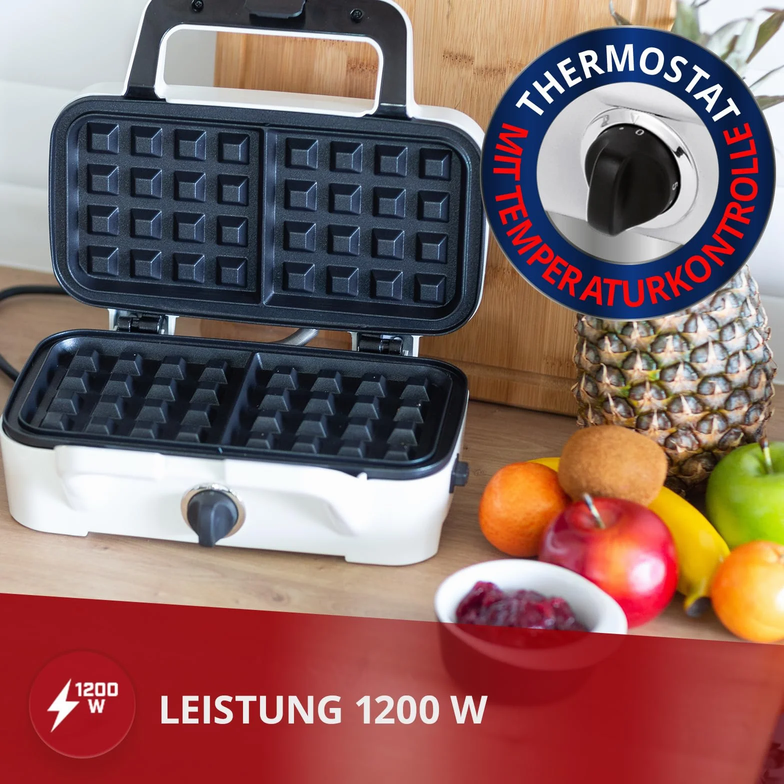 MPM MOP-33M Opiekacz 3in1, Płyty 2 Gofrów, Płyty 4 Trójkątnych Kanapek, Grillowe, Powłoką Zapobiegająca Przywieraniu, Regulacją Temperatury, Biały-srebrna obudowa ze stali nierdzewnej, 1200W