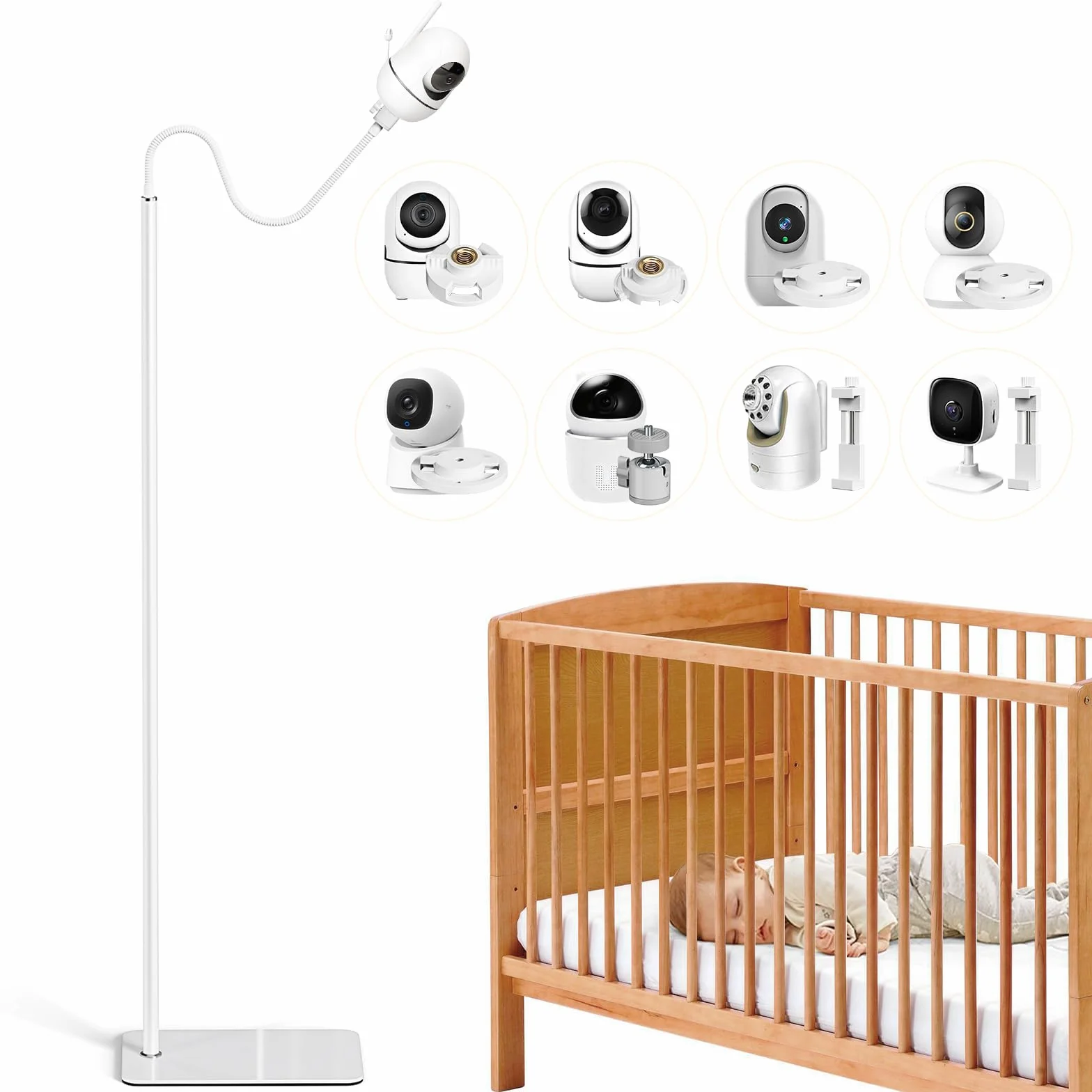 Stojak na Kamerę dla Niemowląt, Stojak Podłogowy do Elektronicznej Niani z Regulacją Wysokości 40–170 cm, Stojak na Monitor Kompatybilny z HelloBaby, TP-Link, Mocowanie za Pomocą Śruby 1/4