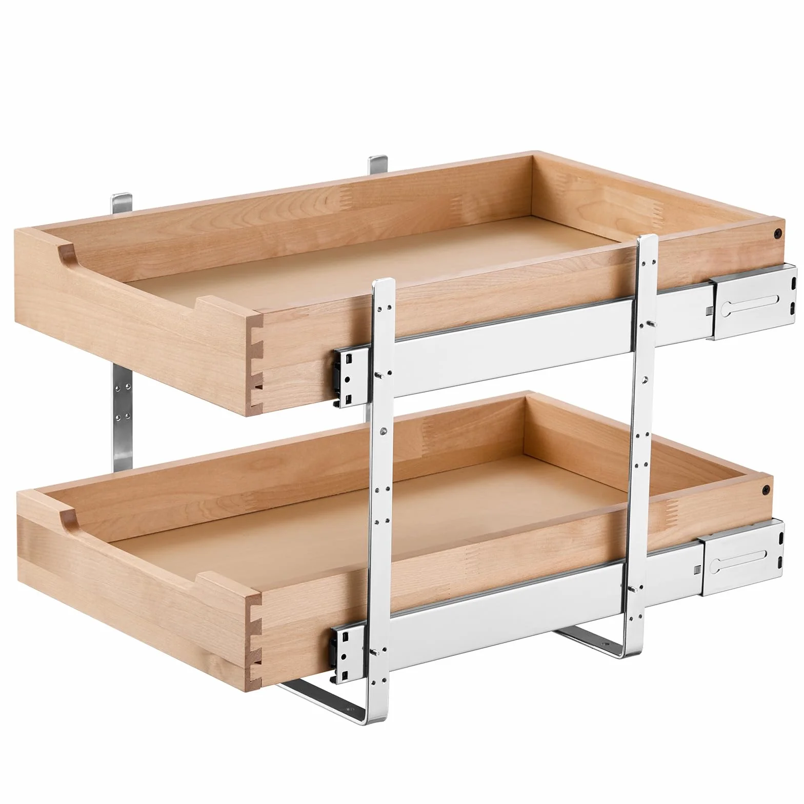VEVOR 2-poziomowy wysuwany organizer do szafki, 35 cm szer. x 53 cm, wysuwana półka, wytrzymała wysuwana szuflada drewniana, regulowana organizacja szafki podstawowej do kuchni, spiżarni, łazienki