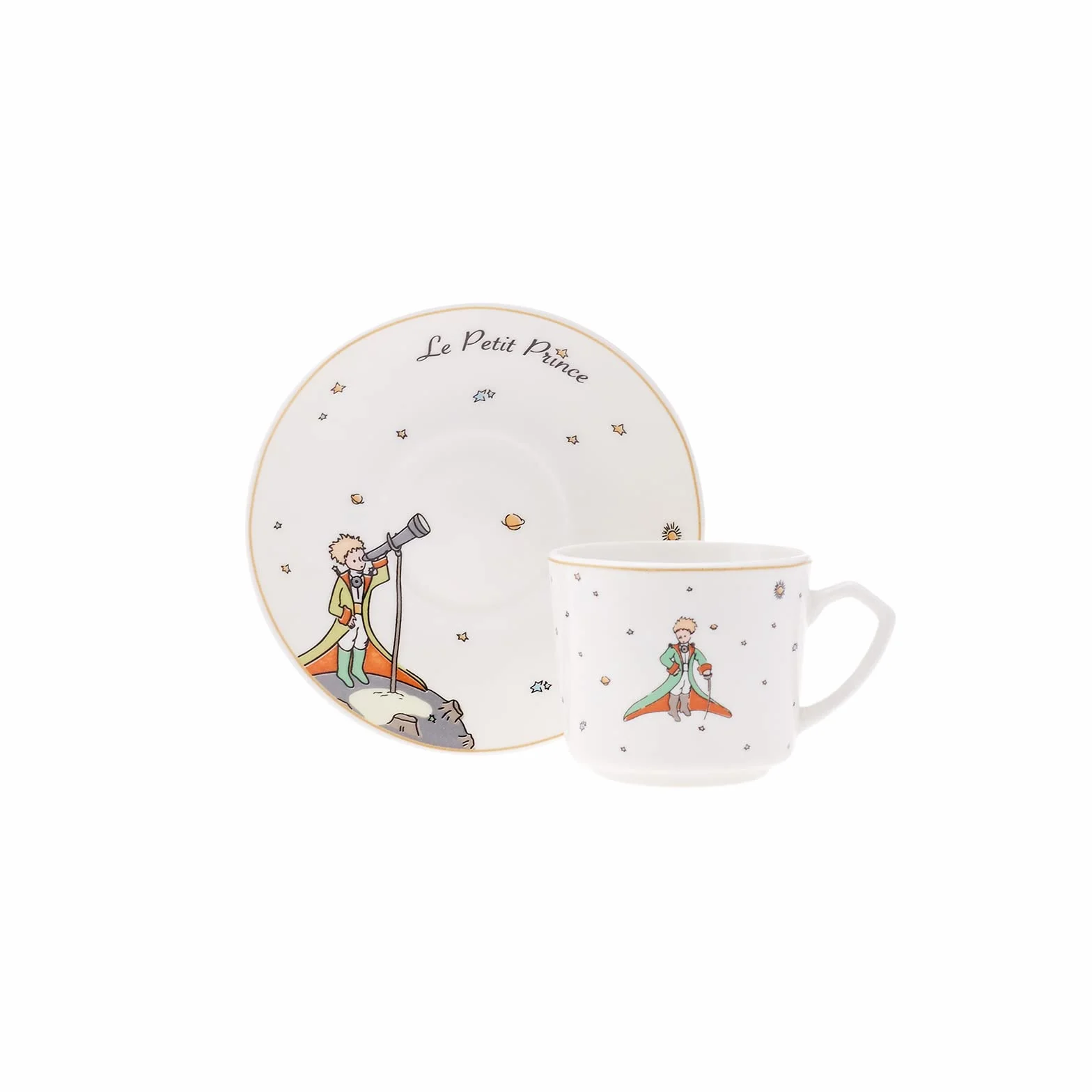 KARACA Le Petit Prince Design Porcelanowe filiżanki do kawy i spodki, zestaw 6 sztuk, białe, wielokolorowe, małe, tureckie filiżanki do kawy, cappuccino, zestaw 12 sztuk, 80 ml