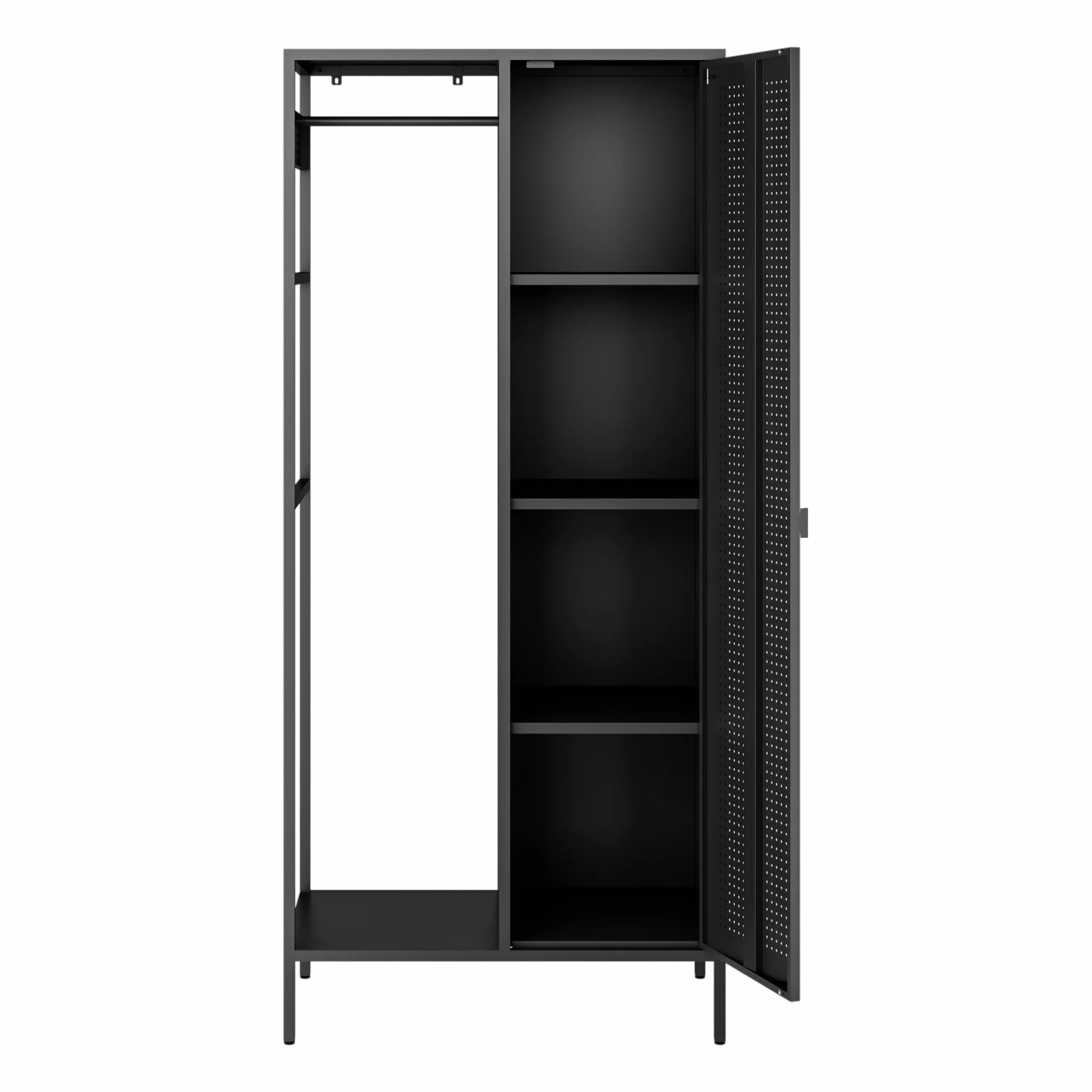 [en.casa] Szafa na ubrania Puumala 180 x 80 x 45 cm, szafa do sypialni, metalowa szafka z 4 półkami i 1 drążkiem na ubrania, metalowa, czarna