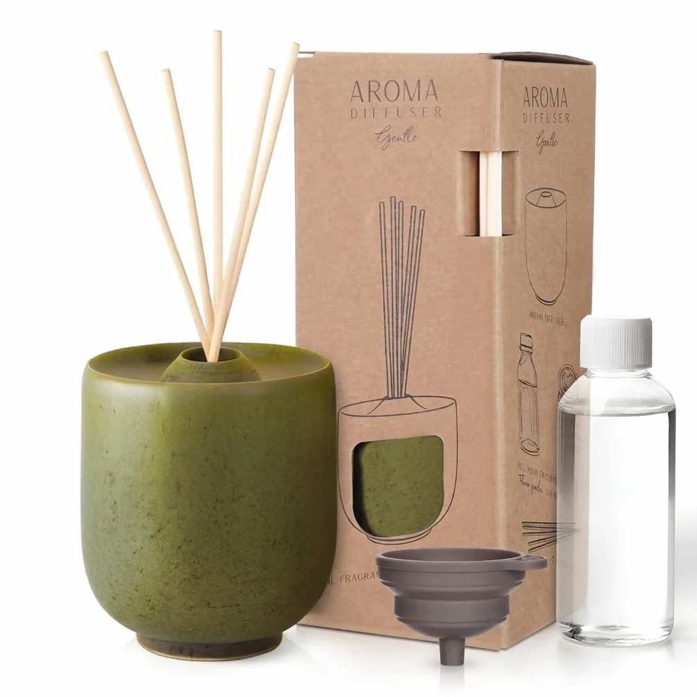 Ceramiczny dyfuzor zapachowy do pomieszczeń o pojemności 100 ml z 5 patyczkami – Dyfuzor zapachowy do domu – Dyfuzor aromaterapeutyczny, dyfuzor olejków eterycznych i aromatów do łazienki i salonu