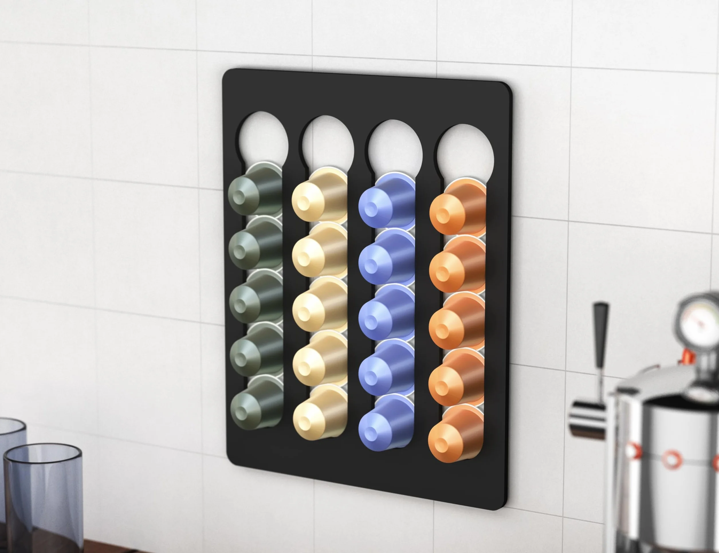NewGround Designs uchwyt na kapsułki do Nespresso (20 sztuk) - dozownik kapsułek, stojak na kapsułki, uchwyt, uchwyt ścienny bez wiercenia