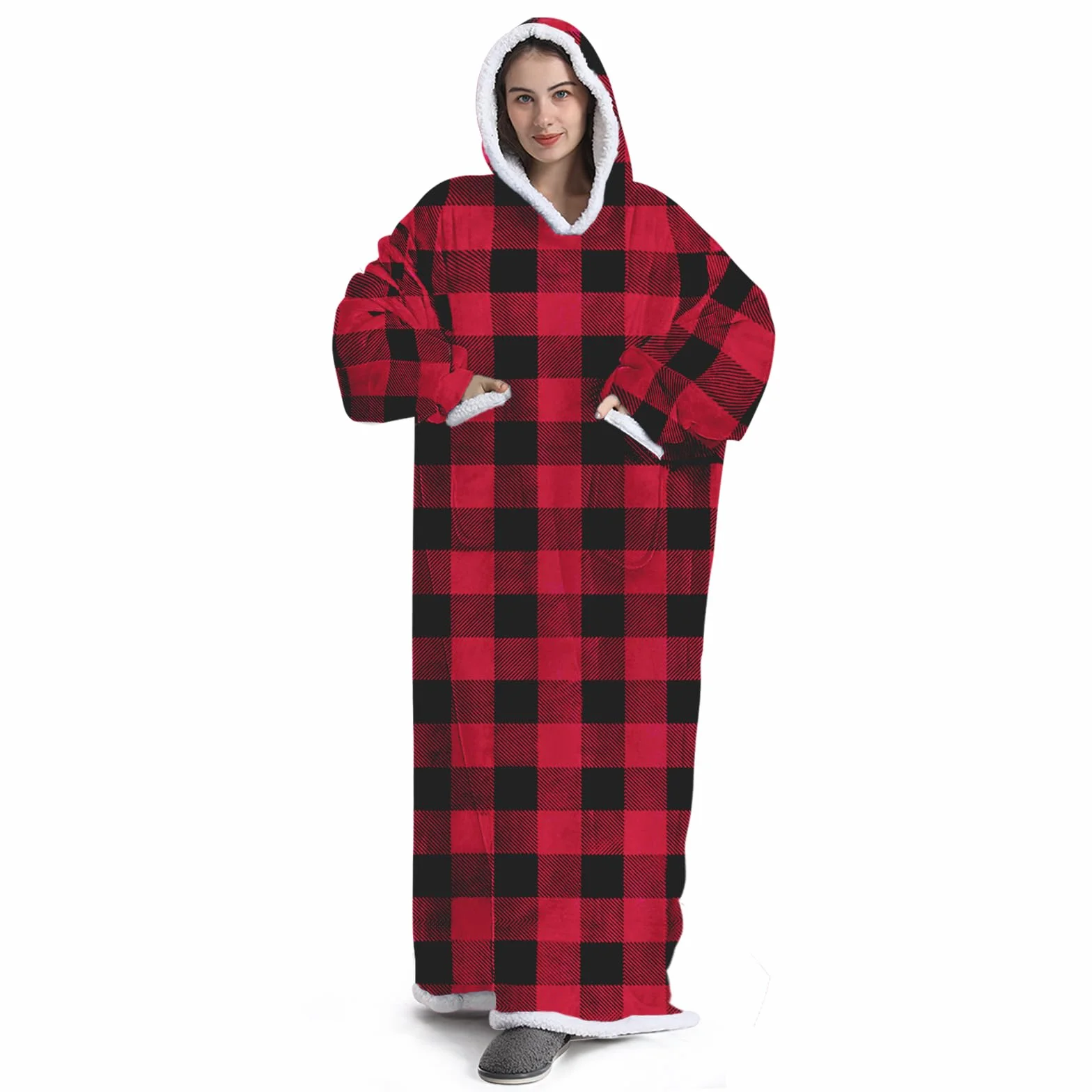 Koc oversize z kapturem Sherpa ciepły miękki bluza z kieszeniami unisex