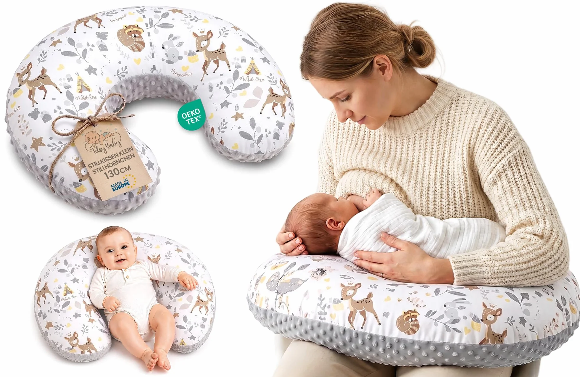 Poduszka do karmienia mała Minky Model 1: 130 x 45 cm - wiewiórka do karmienia mała poduszka do karmienia Poduszka do karmienia w podróży jeleń szara