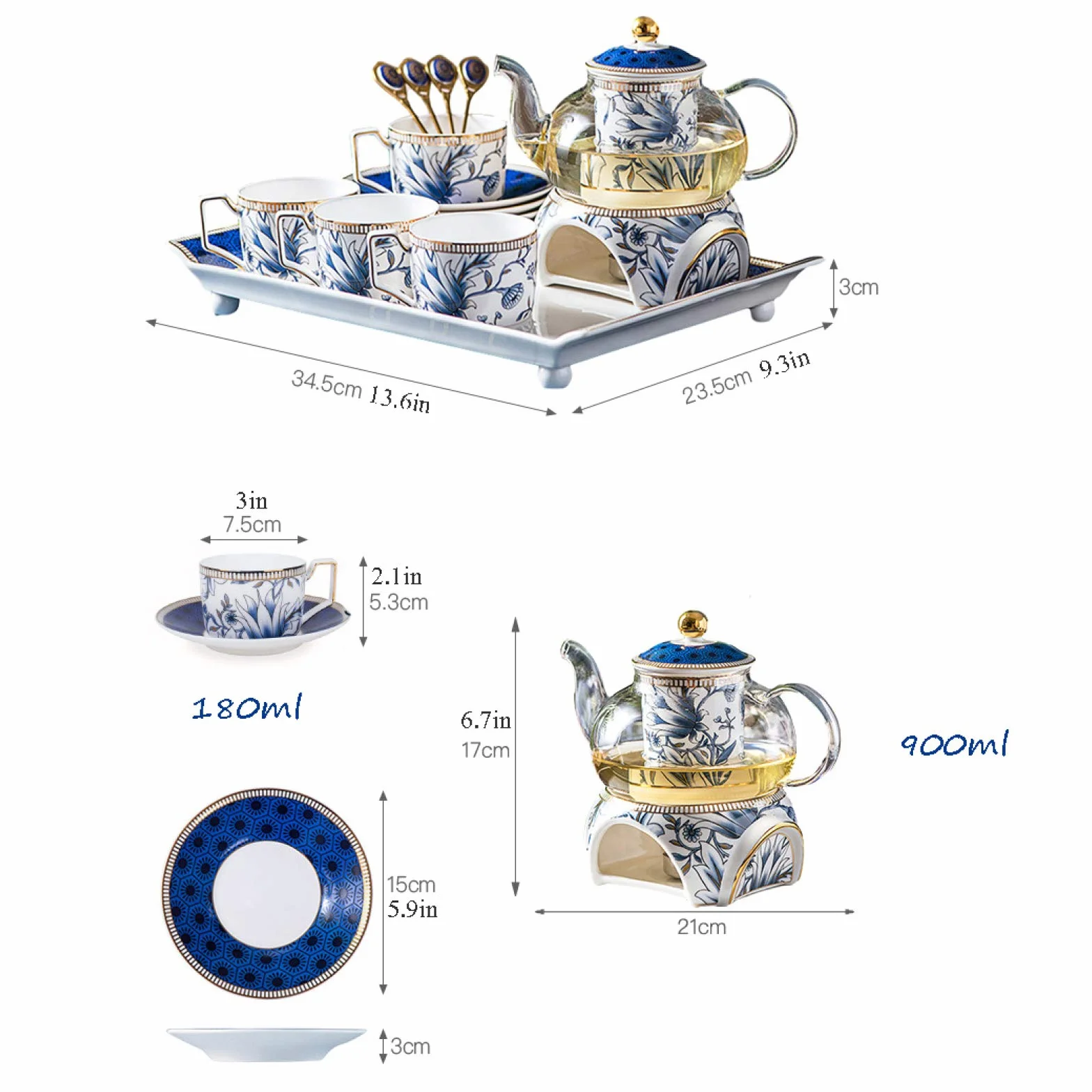 zestaw do herbaty, Zestaw filiżanek i spodków do herbaty, porcelanowy zestaw kawy z porcelany kostnej Zestawy dla kobiet Odpowiednie popołudniowej