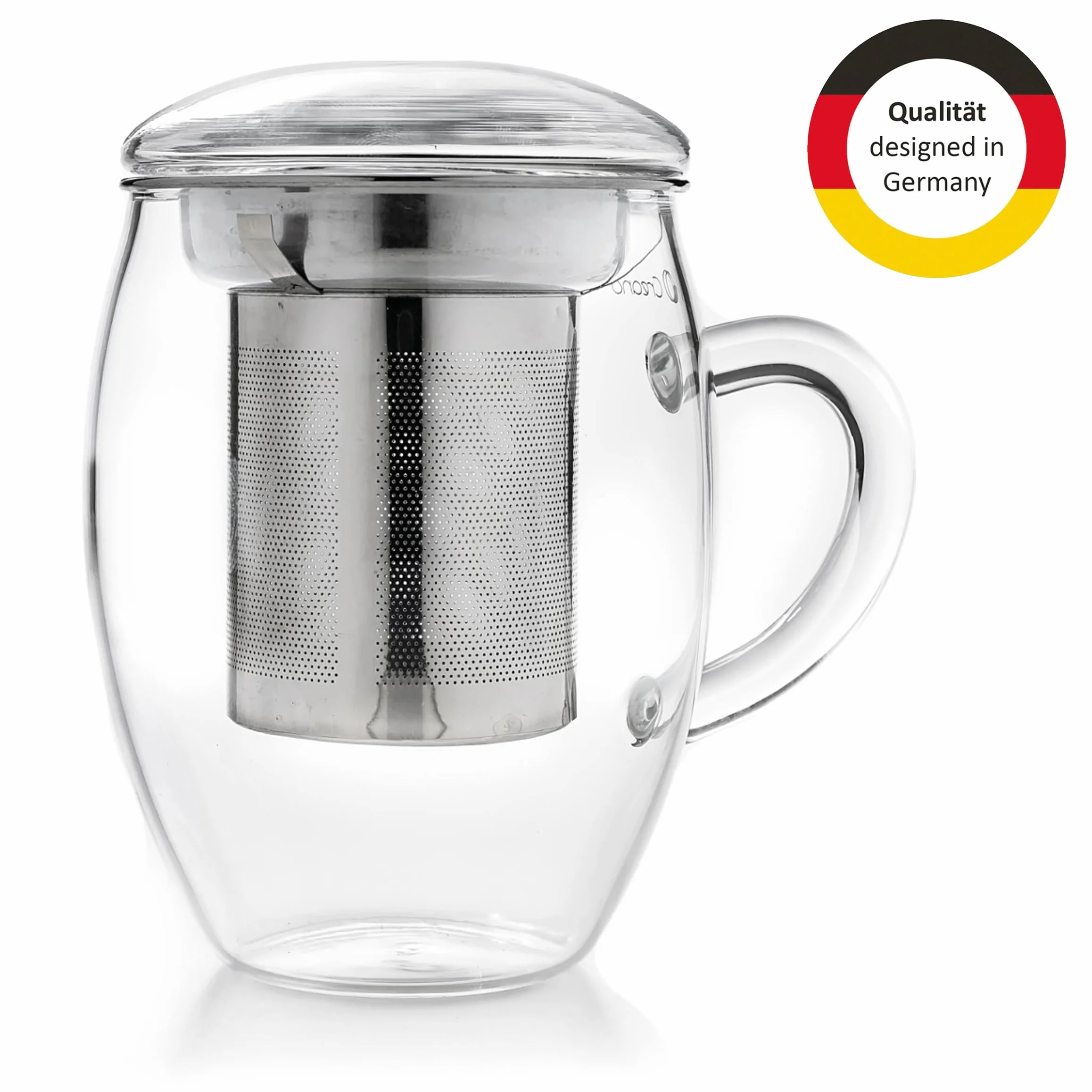 Creano Szklanka do herbaty all in one 400 ml, duża filiżanka do herbaty z sitkiem ze stali nierdzewnej i pokrywką ze szkła, zaparzacz do herbaty w atrakcyjnym opakowaniu prezentowym (1 x 400 ml)