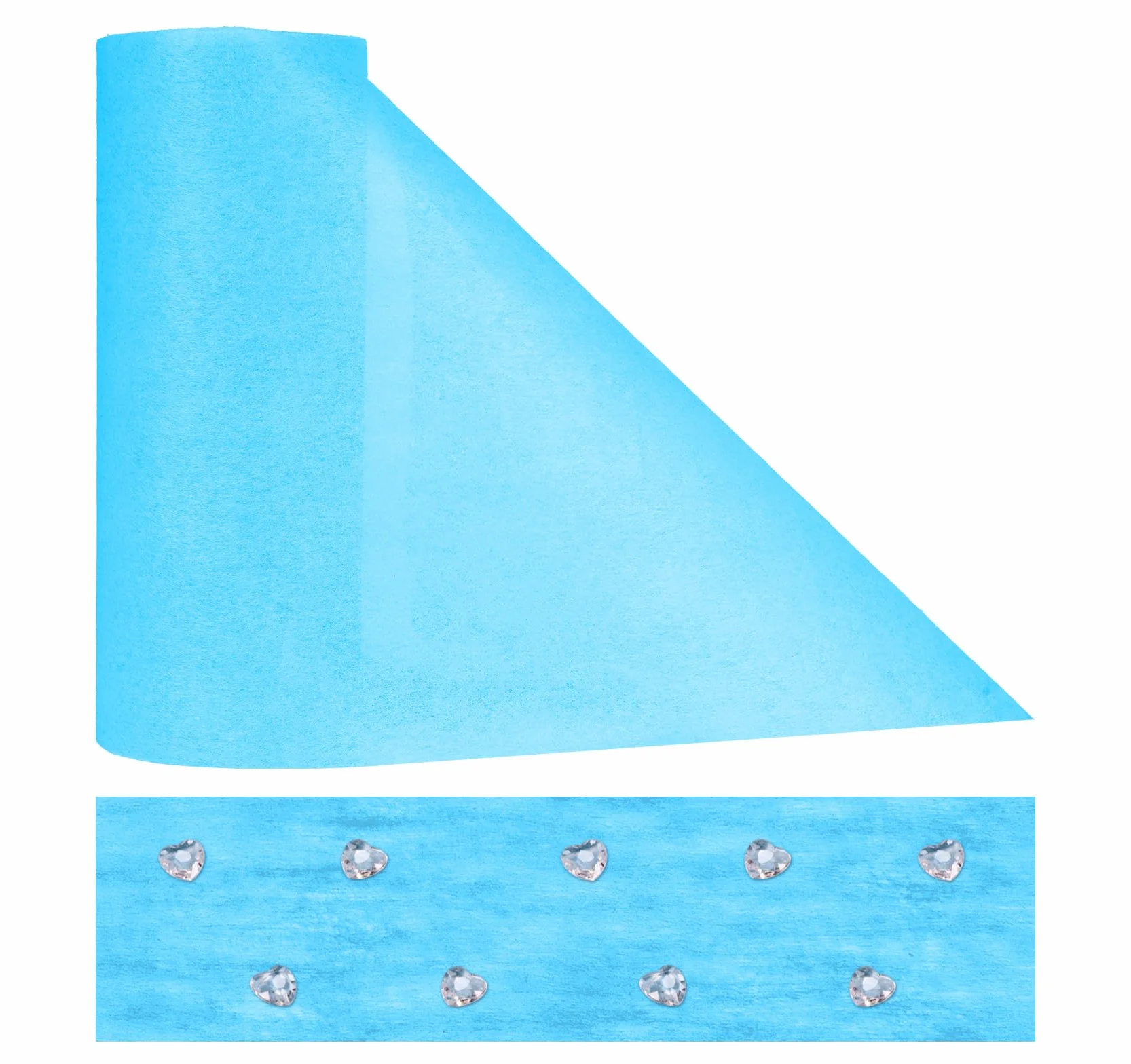 Anstore Bieżnik stołowy z włókniny, wstążka stołowa, bieżnik na stół niebieski 23 cm x 30 m, elegancka dekoracja stołu z 150 ozdobnymi sercami na święta, ślub, chrzest, komunię, urodziny