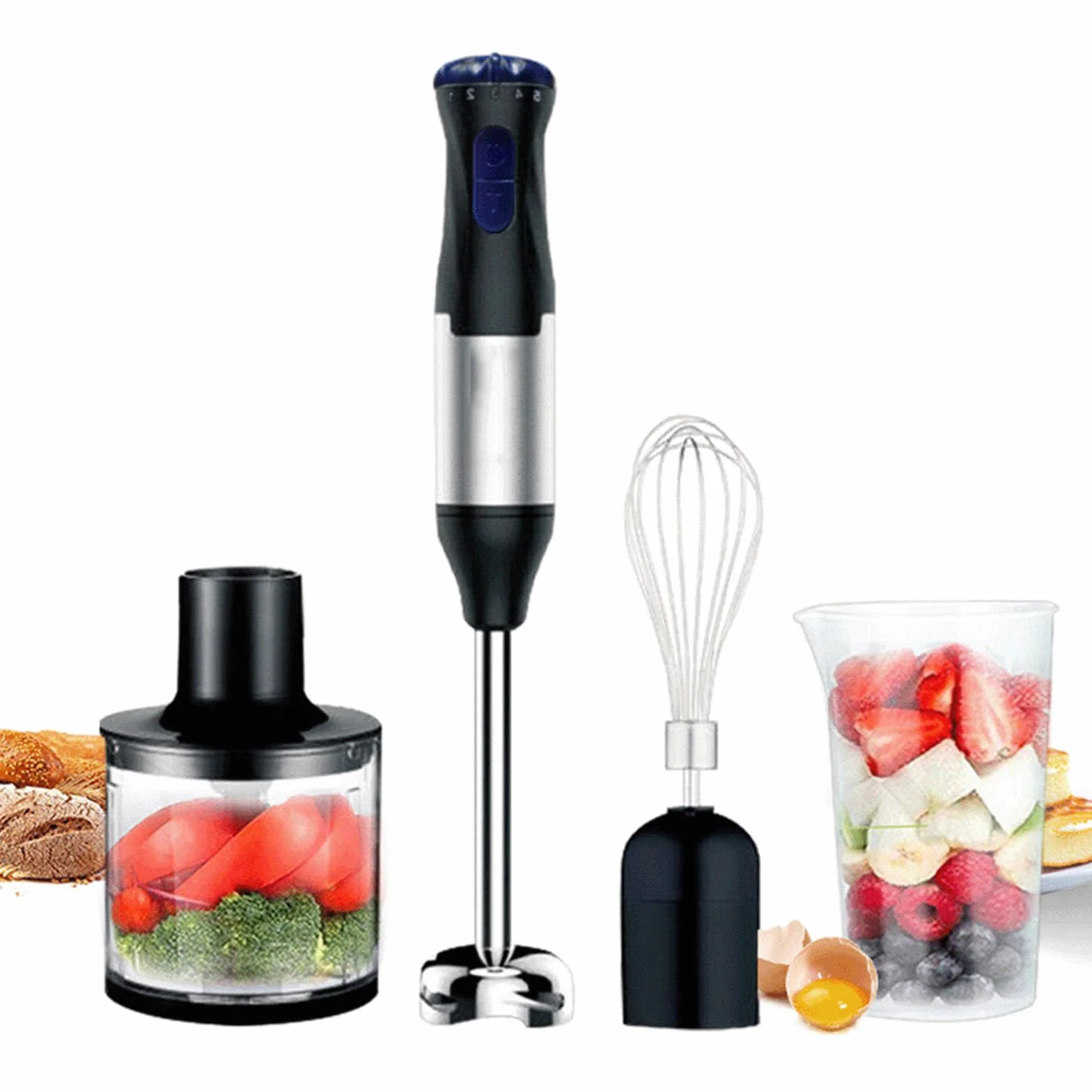 Blender Ręczny 4 W 1 Ze Stali Nierdzewnej, Elektryczny Blender Ręczny, 5 Prędkości, Siekacz 500 Ml I Miarka 700 Ml, Ręczny Robot Kuchenny, 1000 W