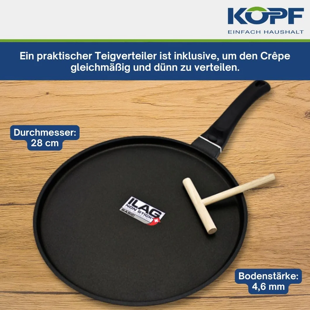 Kopf Patelnia do naleśników Marra (odlew aluminiowy, 28 cm, powłoka ILAG, indukcja) wraz z rozdzielaczem ciasta