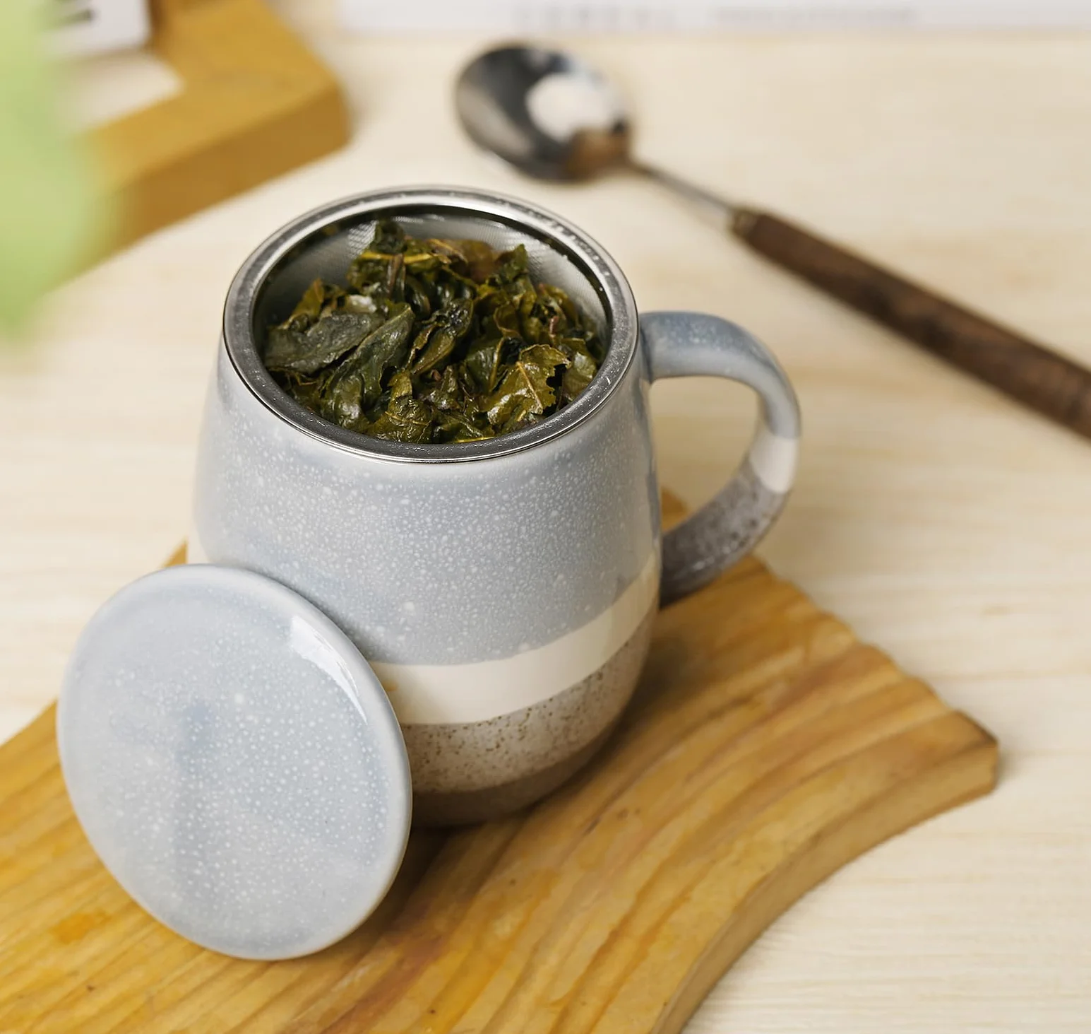 Filiżanka do herbaty z pokrywką i sitkiem, duża filiżanka do herbaty, ceramiczna, 400 ml, filiżanki do herbaty do namaczania, filiżanka do herbaty z sitkiem, filiżanka do herbaty z pokrywką