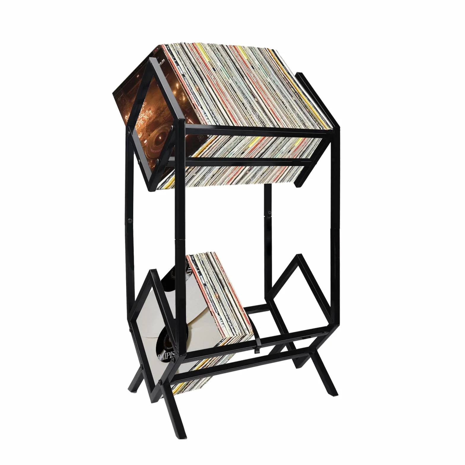 Kompaktowy stojak do przechowywania płyt winylowych, 2-poziomowa, trwała półka na album LP, czarny stojak na albumy, książki, czasopisma, teczki, idealny dla miłośników muzyki i nizerów