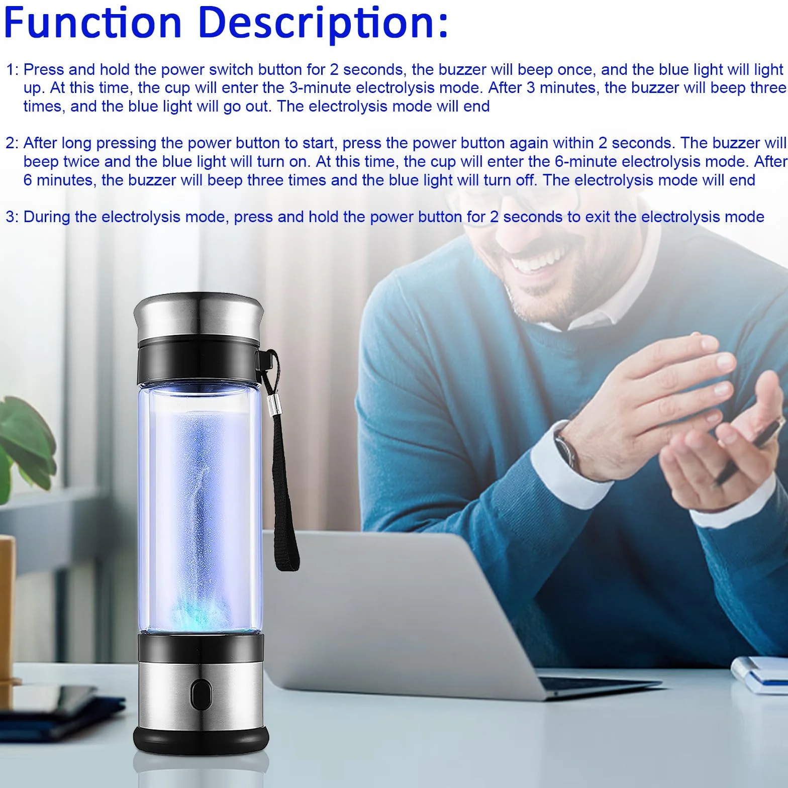 Przenośny generator wody wodorowej do wody pitnej, technologia SPE PEM, jonizator wody, generator butelek z wodorem, jonizator USB, maszyna do wody wodorowej i producent (350 ml, biały B)