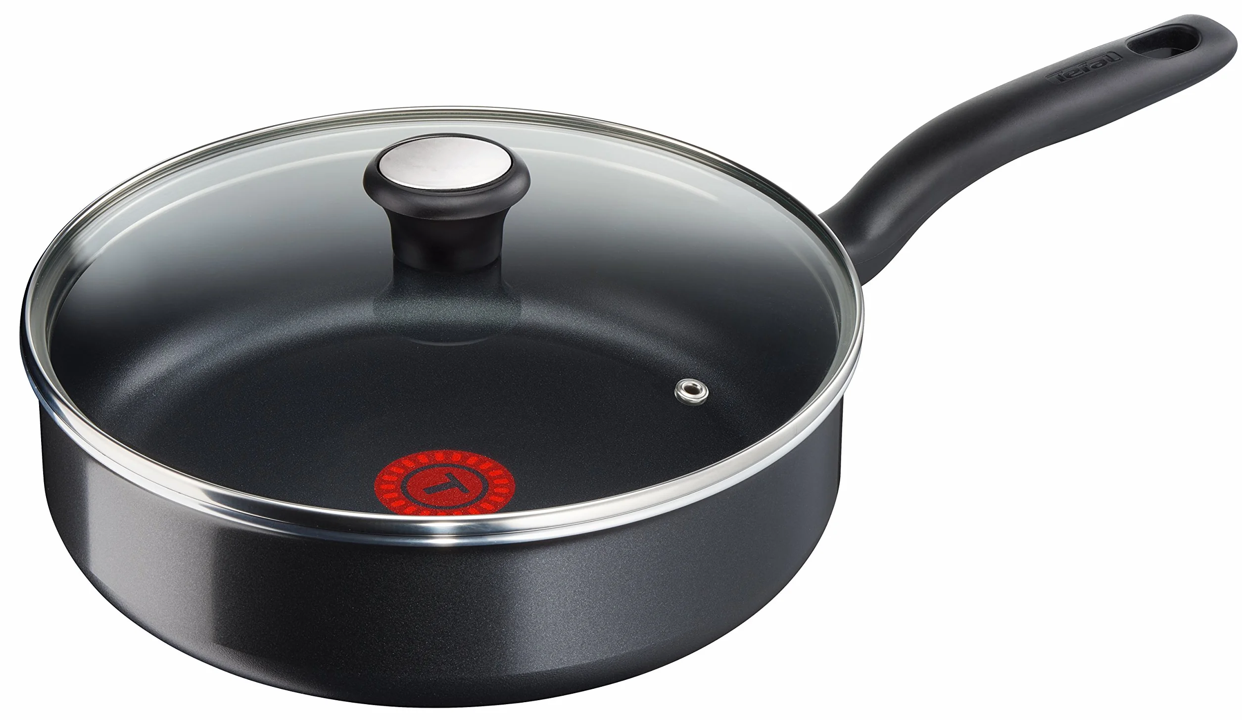Tefal Szklana pokrywka 32 cm, oprawa ze stali nierdzewnej, nadaje się do mycia w zmywarce, zawór parowy, uchwyt z tworzywa sztucznego, 28097912, kolor czarny miedziany