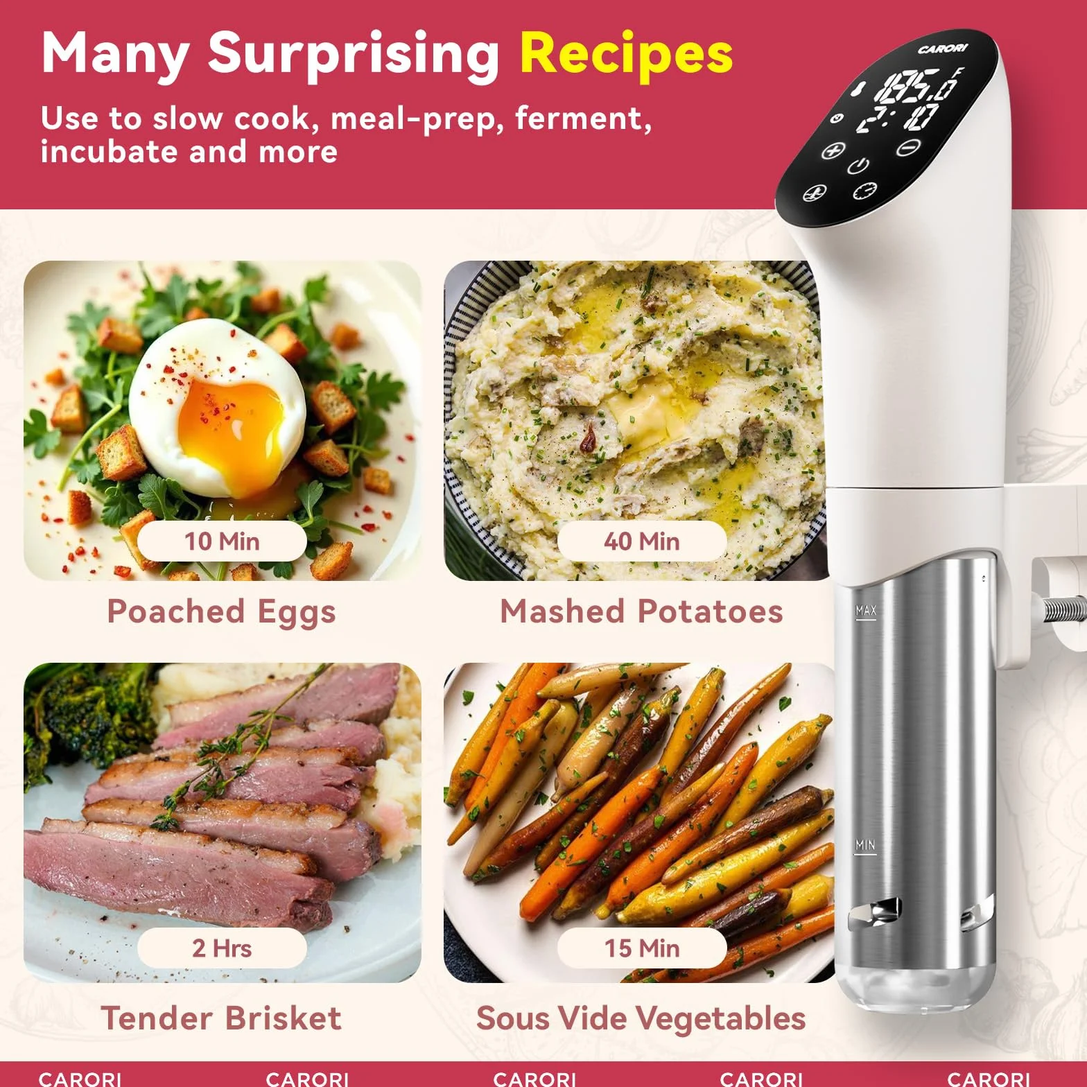 CARORI Sous Vide kuchenka z torbami, worki próżniowe, biała
