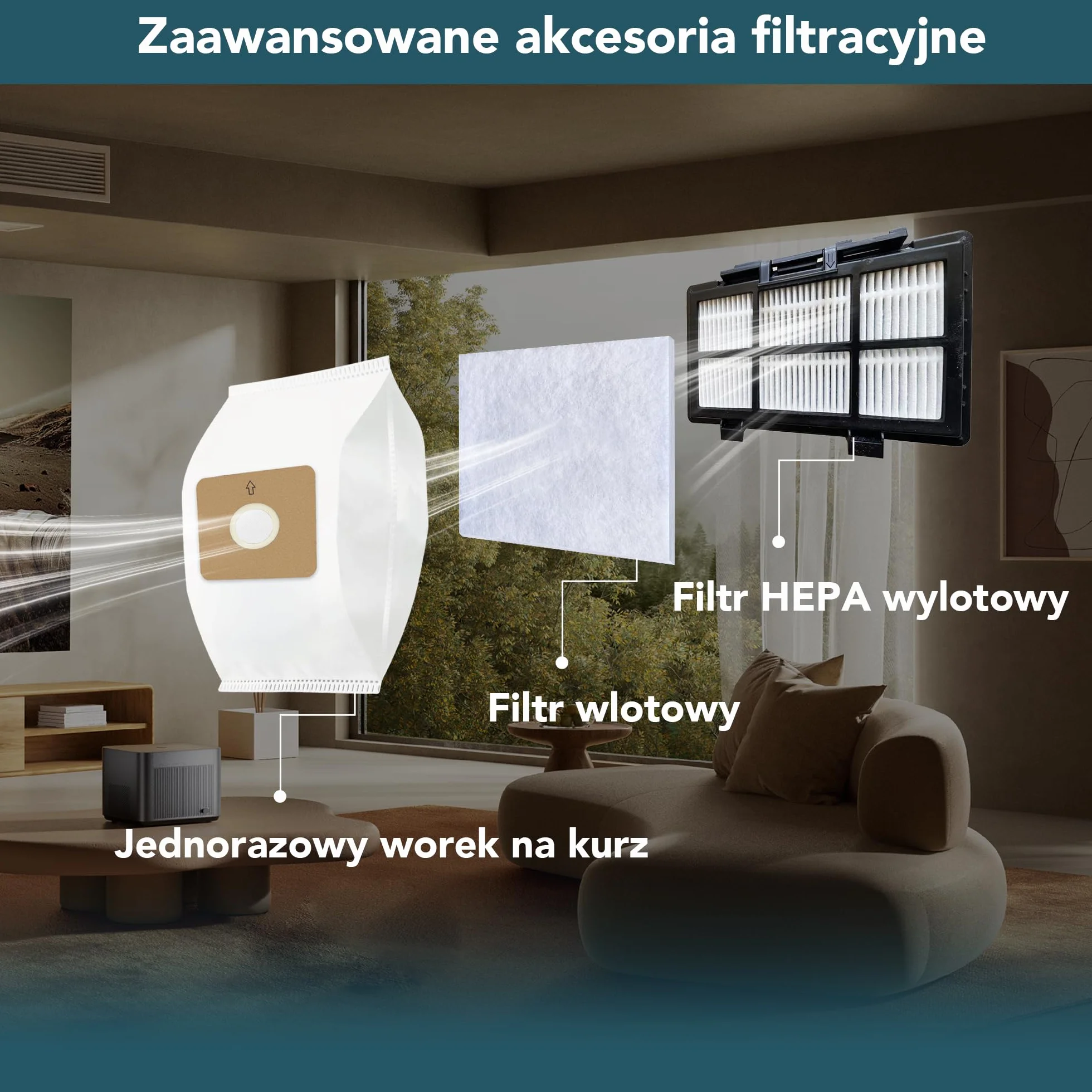 Odkurzacz workowy Akitas C5, moc ssąca 850W, promień działania 9 m, filtr HEPA dla alergików i zwierząt domowych, dysza podłogowa Wessel-Werk, zawiera 3 akcesoria, kompaktowy i lekki