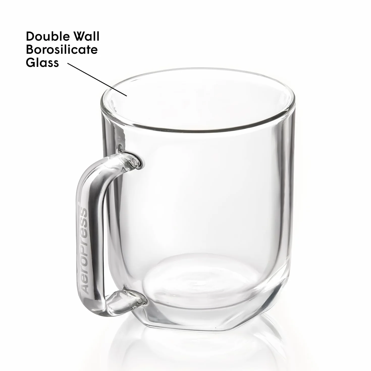 AeroPress Double Wall Glass Coffee Mug Szklanki z Podwójnymi Ściankami z Borokrzemowego Szkła. Przezroczyste Kubki z Uchwytami, Szeroką Podstawą, Grubym Szkłem – zaprojektowane do parzenia z AeroPress