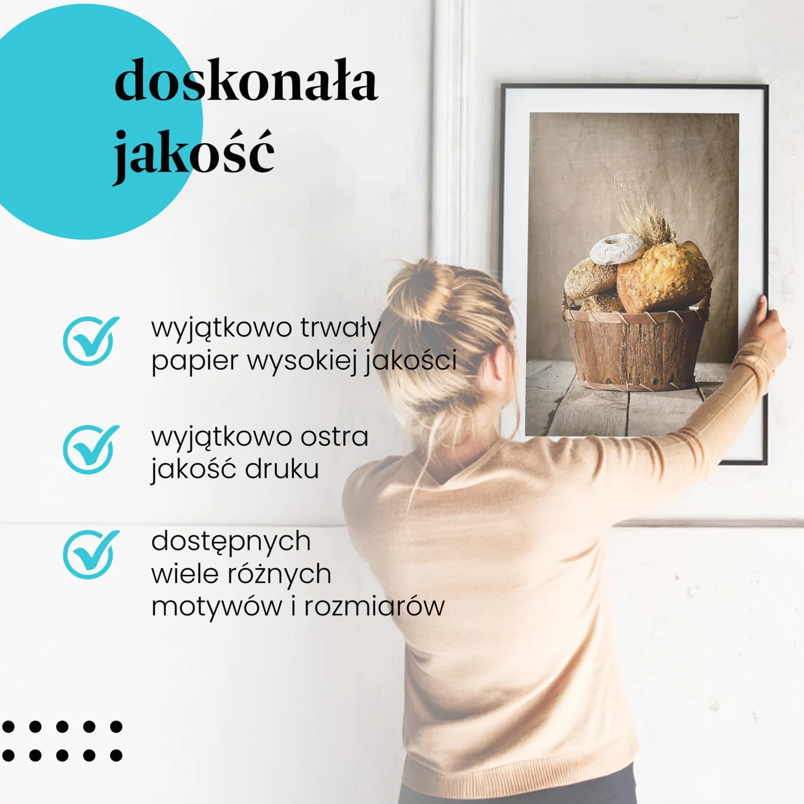 Postereck - 2662 - Kosz z Chlebem, Śniadanie, Pieczywo, Kuchnia – Wydruk, Dekoracja Ścienna - ekran - 100,0 cm x 75,0 cm