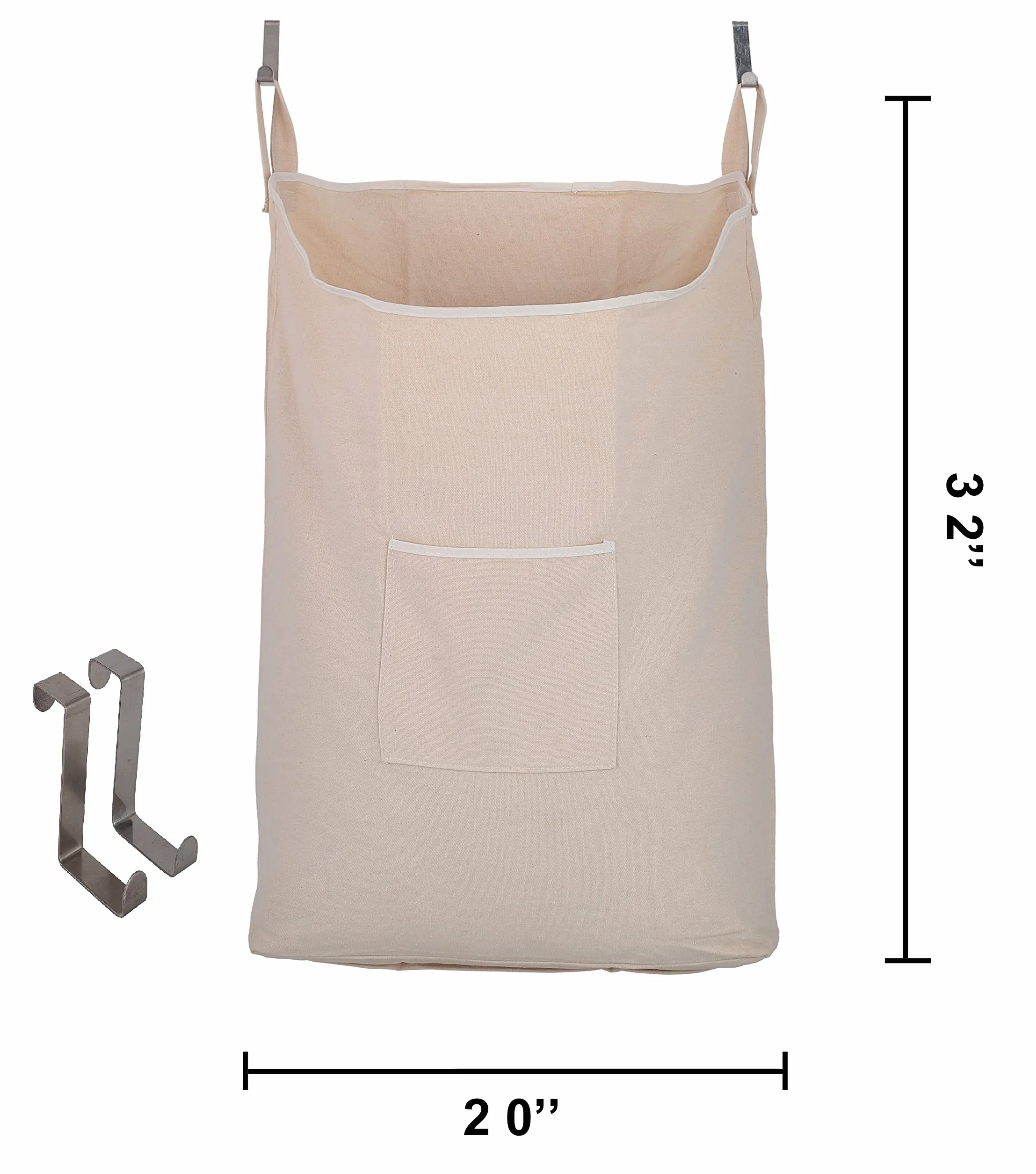 Pojemnik na pranie, kosz na pranie, wiszący na drzwiach worek na pranie z haczykami (beżowy, 65 l)