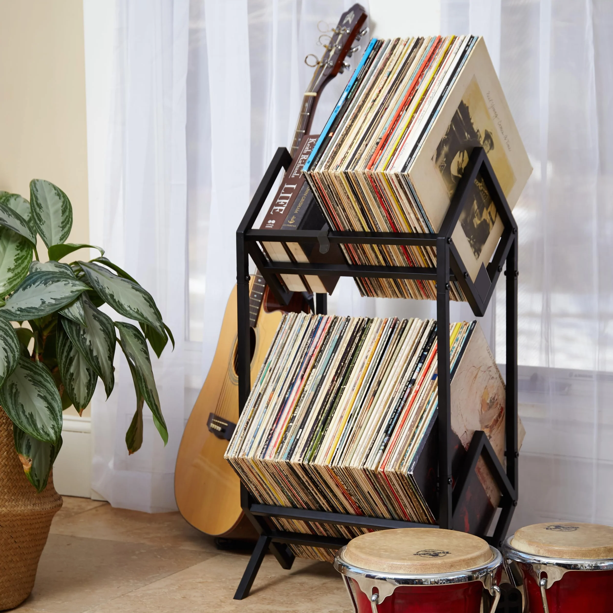 MODERN VINYL Uchwyt na płyty, matowy czarny metal, przechowywanie 160-200 LP, prosty, szybki montaż, wyświetlacz winylowy, przechowywanie, wysokiej klasy design, chroni winyl, organizuj albumy,