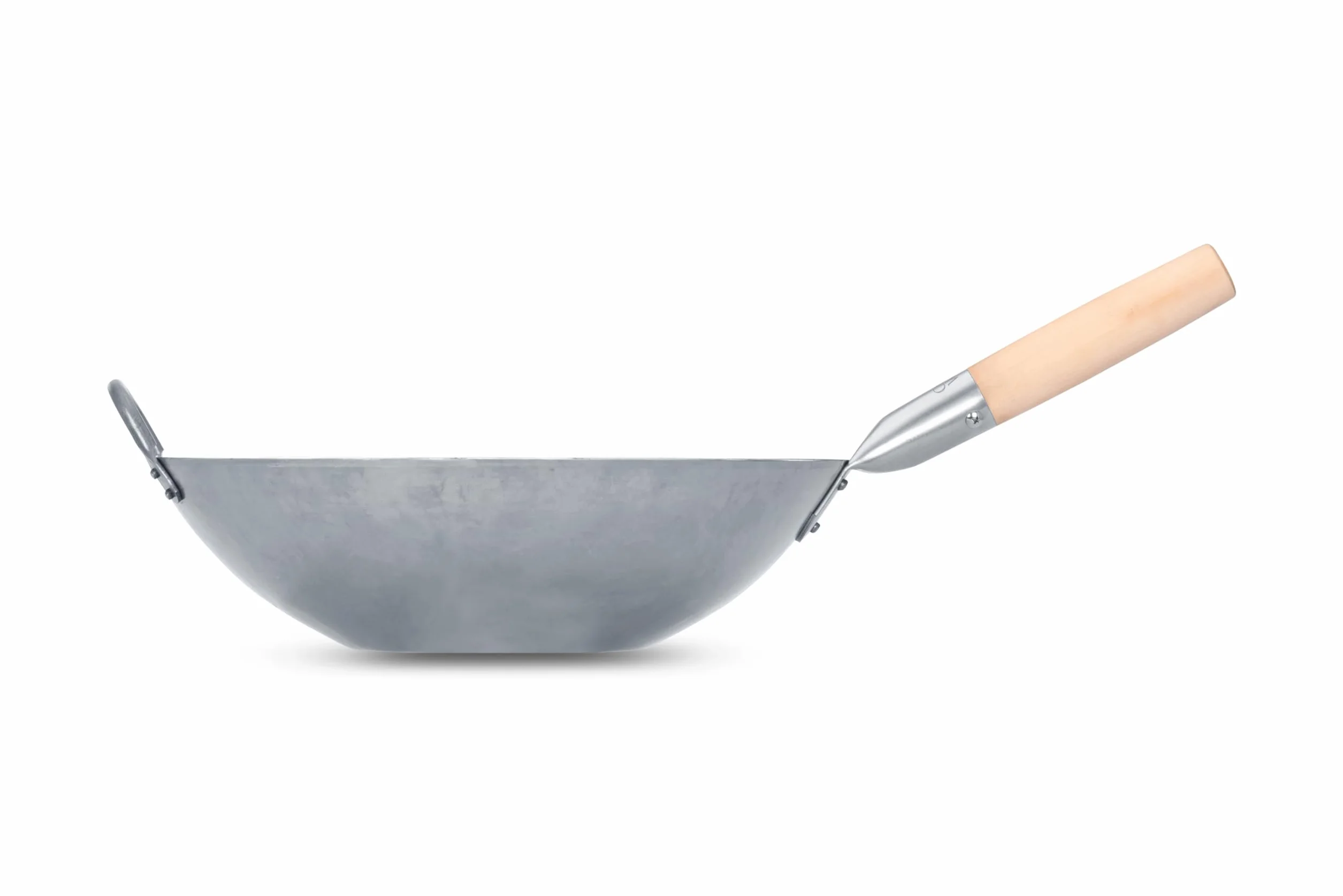 Craft Wok 731W316 ręcznie młotkowany wok ze stali węglowej z drewnianym i stalowym uchwytem pomocniczym, 35 cm, płaskie dno