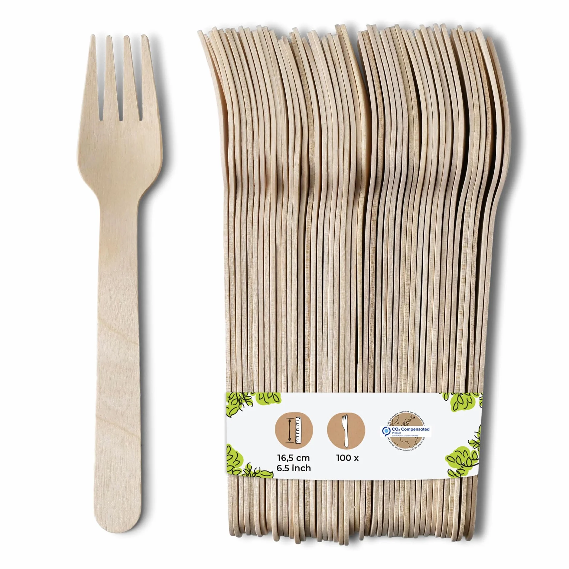 BIOZOYG DSE06309 drewniane widelce, 100 sztuk, 16 cm długości, certyfikowane gospodarstwo drewna, kompostowalne