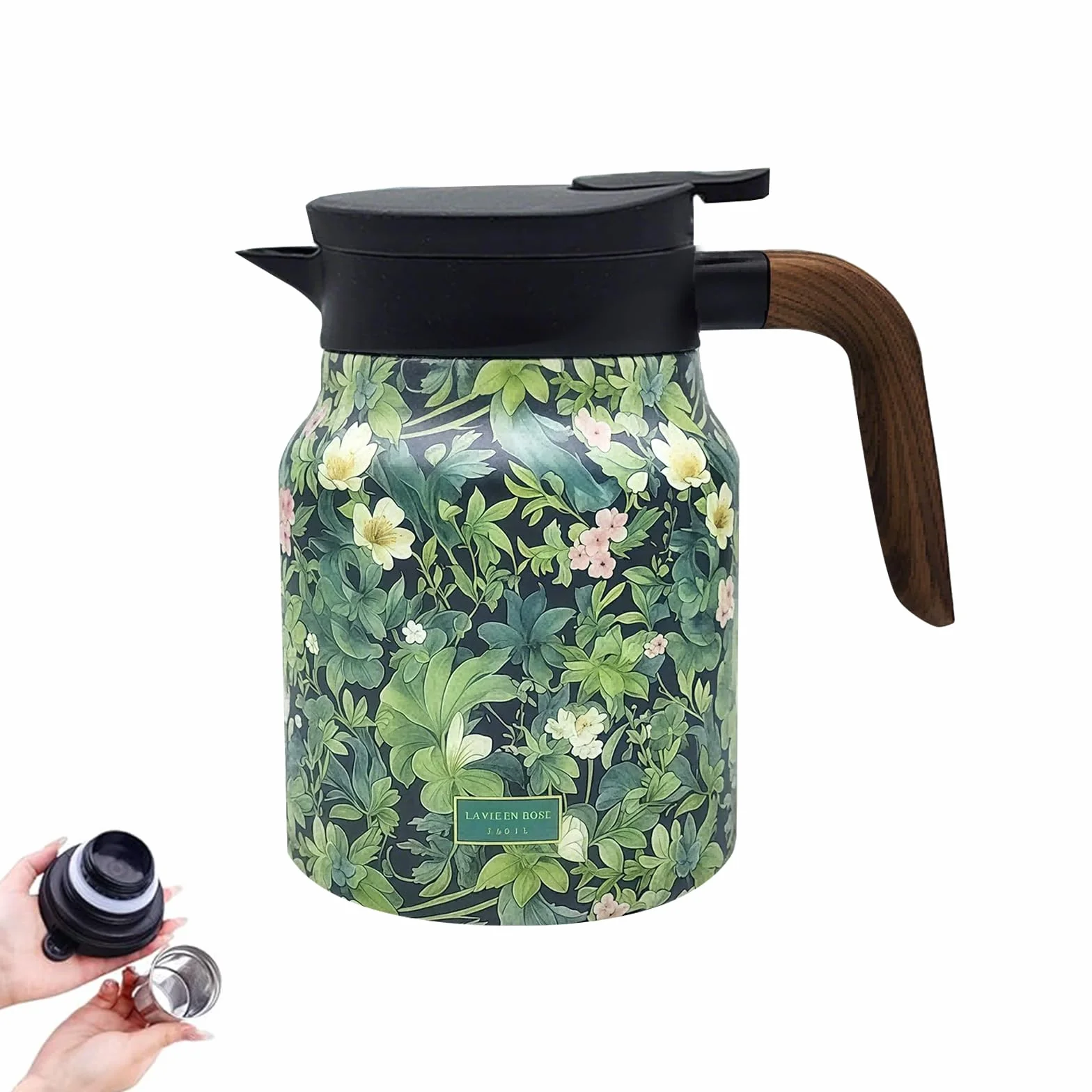 Termos do herbaty 1,0 l z sitkiem, dzbanek do herbaty ze stali nierdzewnej 316, termos 1000 ml z vintage wzorem kwiatowym z sitkiem do herbaty, karafka do kawy / termos do herbaty na dom, biuro