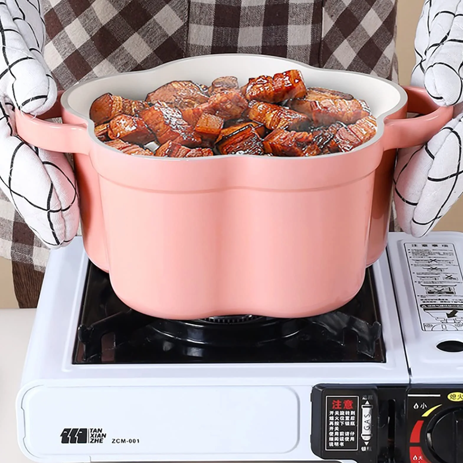 4L Dutch Oven Nieprzywierający Emalowany Garnek Do Duszenia Z Pokrywką Podwójne Uchwyty Stop Aluminium Do Pieczenia Chleba Gotowanie