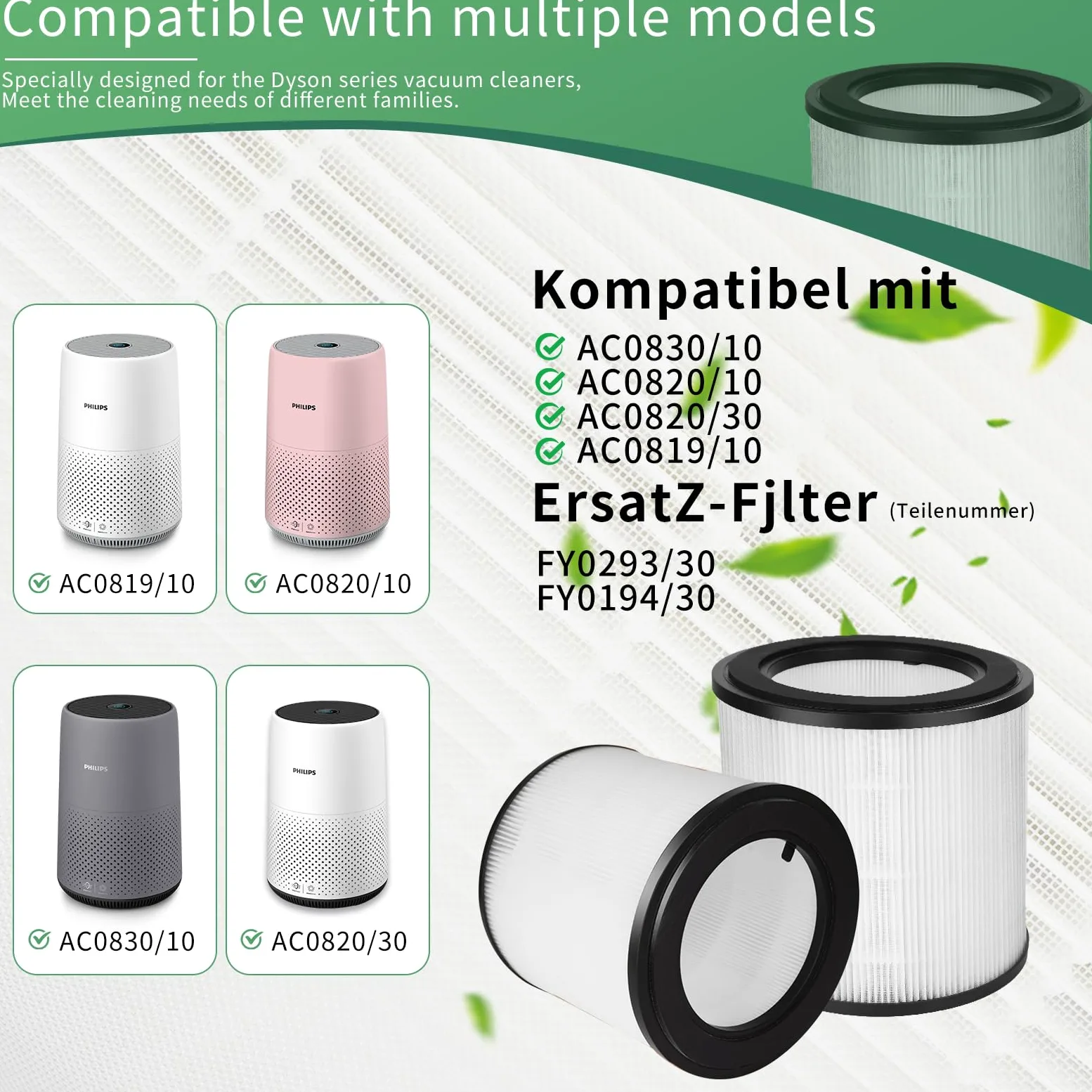LCXCXY 2 szt Filtr HEPA, Dotyczy Philips, Dotyczy Philips serii 800 AC0830/10 AC0820/30 AC0820/10 AC0819/10 do oczyszczacza powietrza, FY0194/30 i FY0293/30