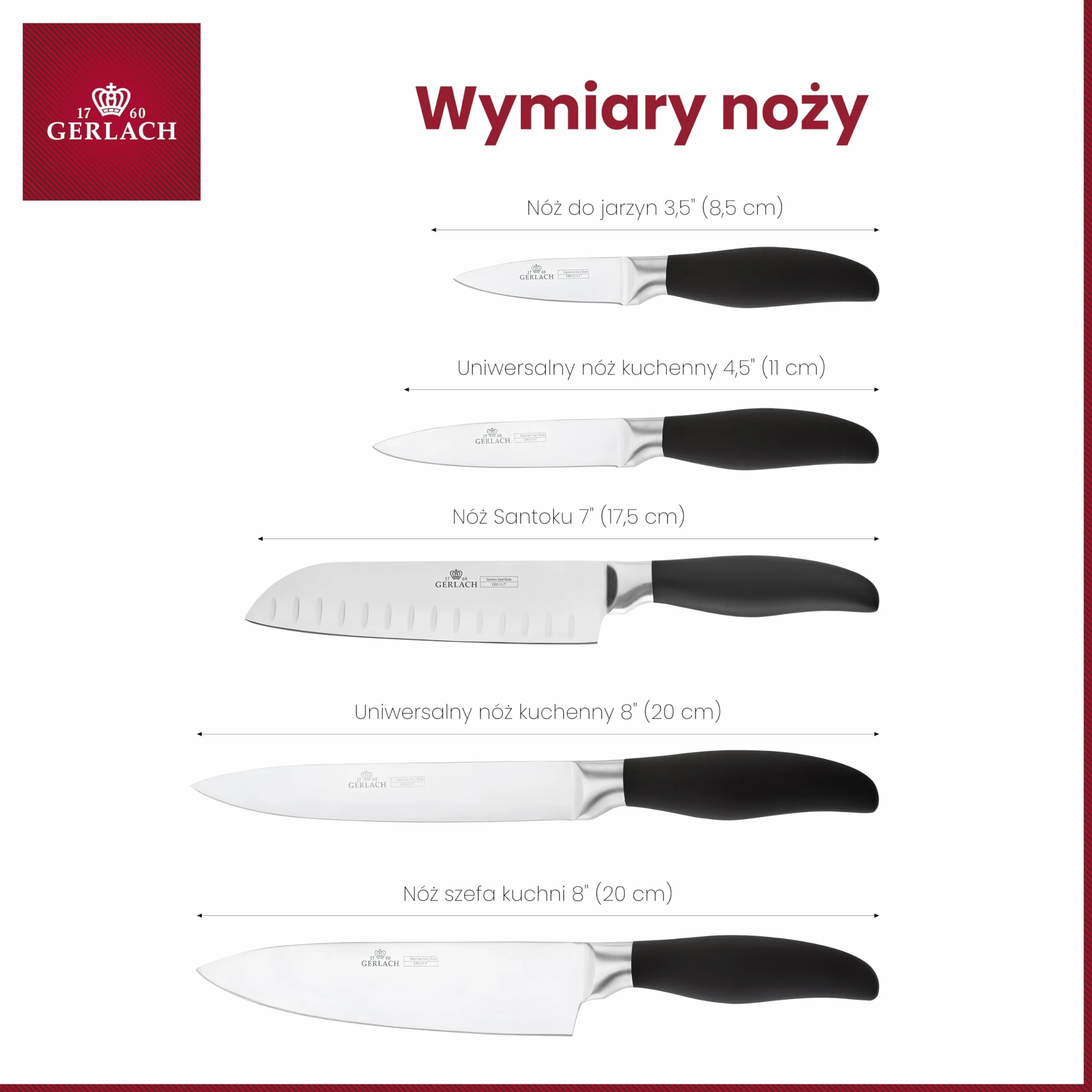 Gerlach Style Plus Zestaw Noży, Czarny, 5 szt