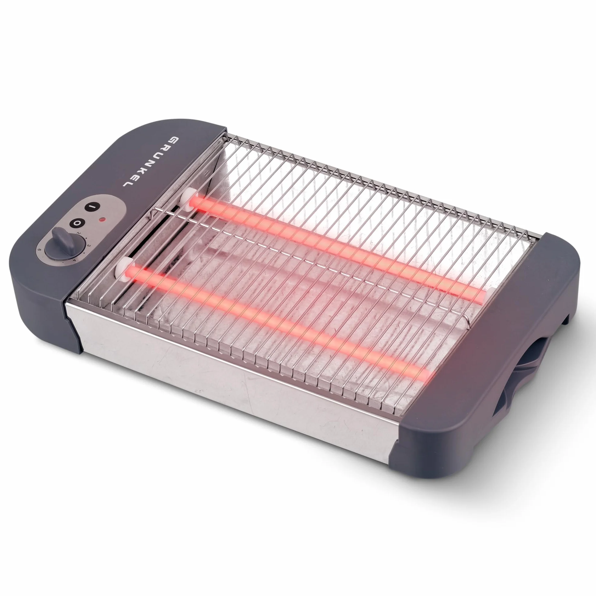 Grunkel - Płaski toster do wszystkich typów głowic i pieczonych potraw o mocy 600 W, timer z 6 poziomami i crumbą, model TSP-G2
