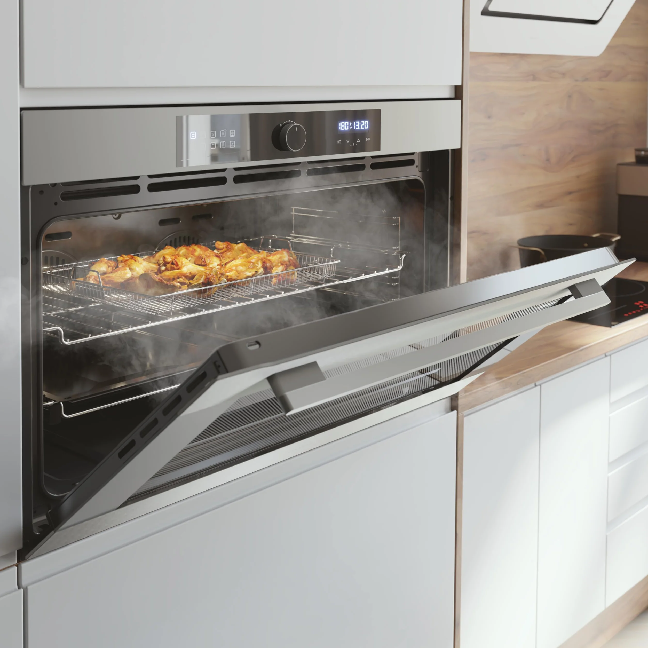 Cecotec Wielofunkcyjny piekarnik Bolero Hexa AF319000 Inox A 3800 W, pojemność 133 l, 11 funkcji z Airfryer Master, Mistrz pizzy, Steam Asisst, Steam EasyClean, 3D Cooking, Defrost