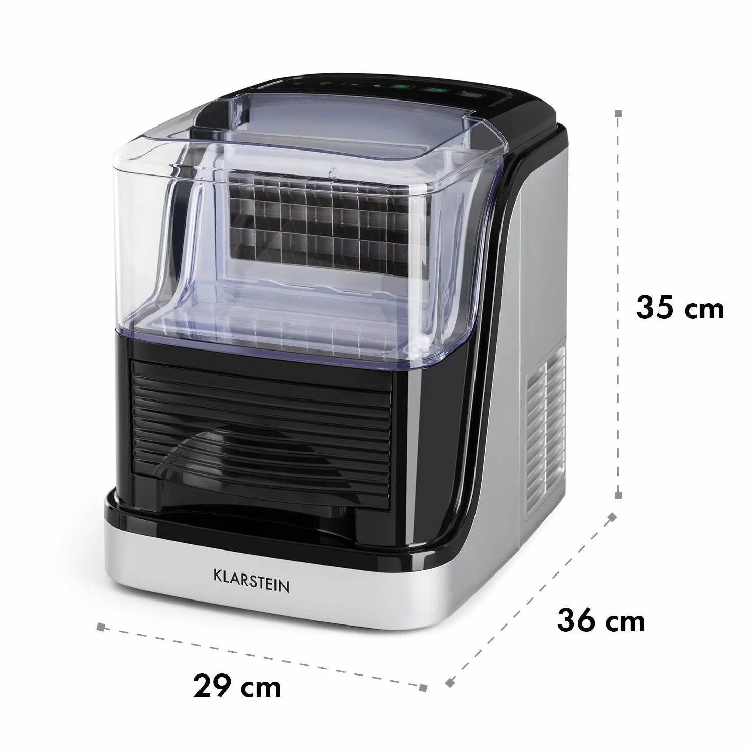 Klarstein Kristal Ice Edition - Maszyna do lodu kryształowego, kostkarka do lodu, zbiornik 2,5 l, 2 rozmiary kostek, wyświetlacz poziomu wody i lodu, system cyrkulacji: kształt kostek do topienia, R600a, do 15 kg/godz., srebrny