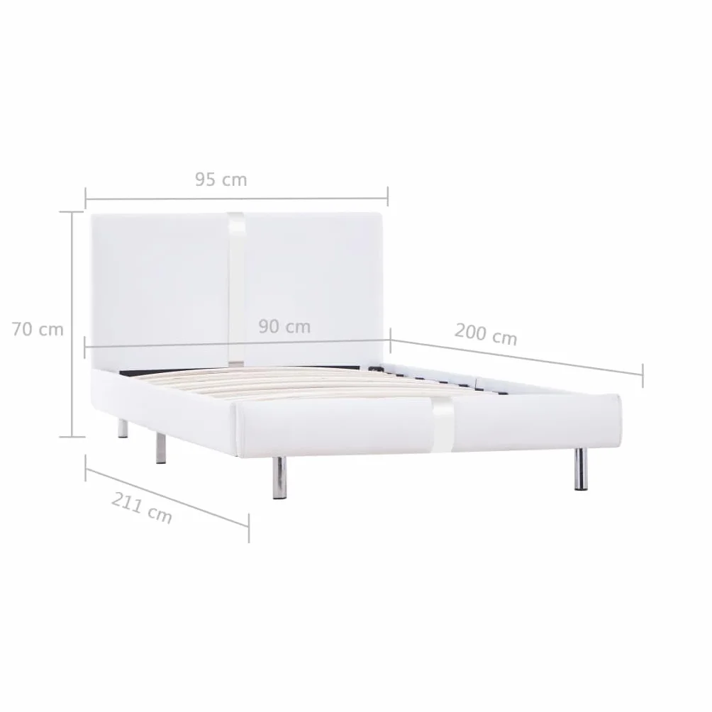 Skórzana elegancka rama łóżka klasyczna biała 90x200 cm | Rama łóżka biała sztuczna skóra 90x200 cm tapicerowane łóżko z zagłówkiem stalowe nogi
