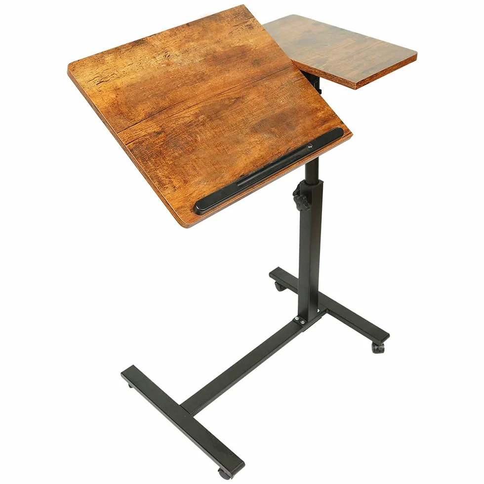 HUOLE Stolik na laptopa z regulacją wysokości z 4 kółkami obrotowymi, biurko na laptopa z automatyczną dźwignią do sypialni, biura, 60 x 34,5 x 58-90 cm (brązowy)