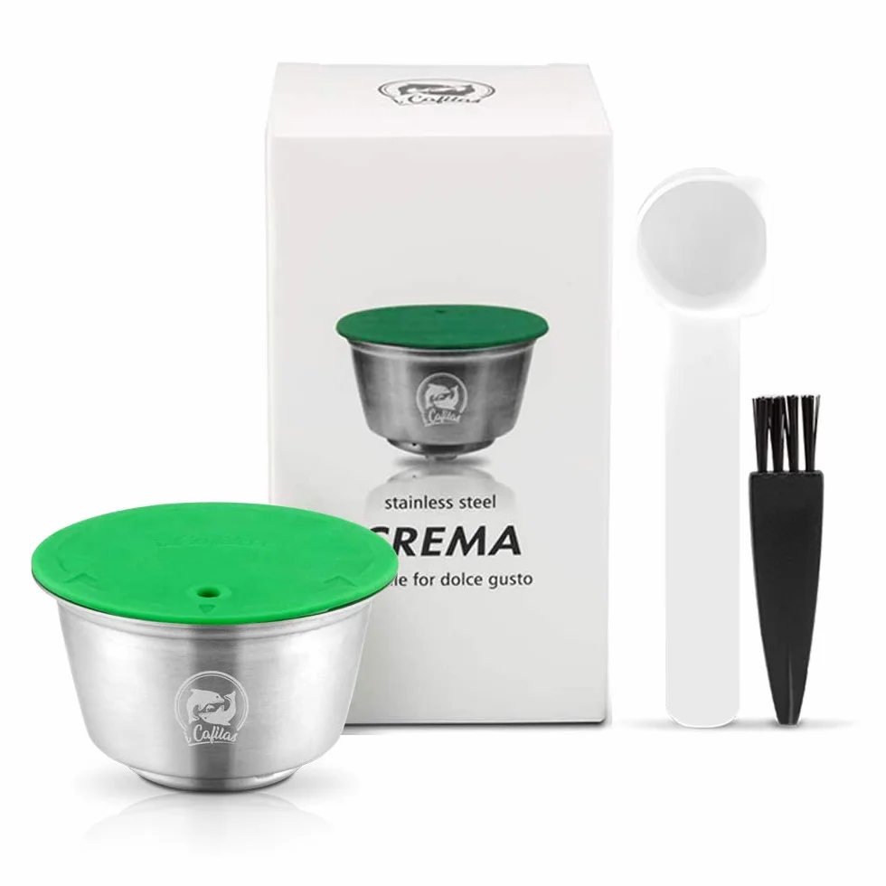 i Cafilas Kapsułka do kawy wielokrotnego użytku z filtrem do kawy nadaje się do Dolce Gusto, z łyżeczką do kawy, szczotką.