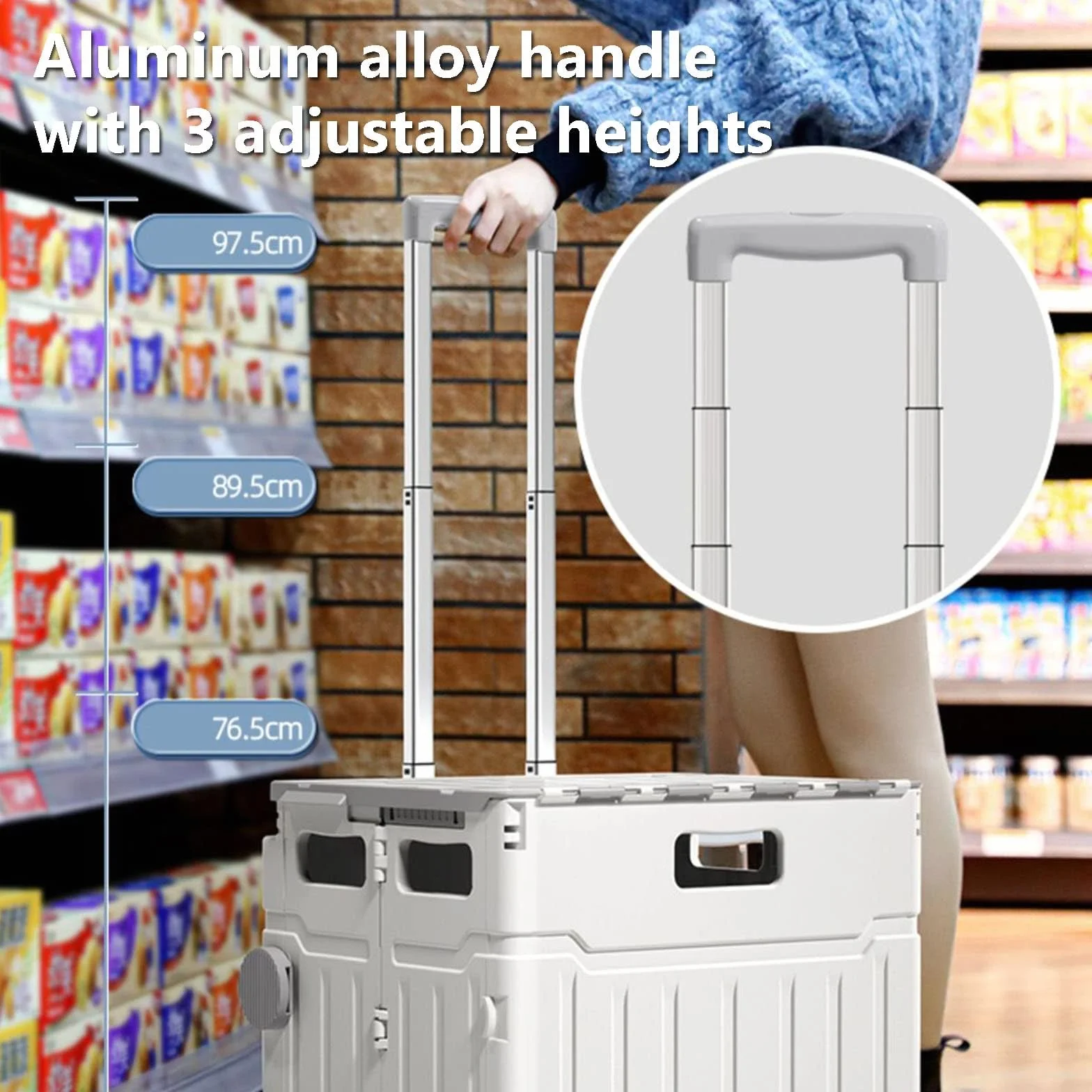 Składany wózek na zakupy z pokrywką, teleskopowy uchwyt, nośność 50 kg, lekki aluminiowy i plastikowy wózek spożywczy, przenośny, wózek wspinaczkowy (zielony)