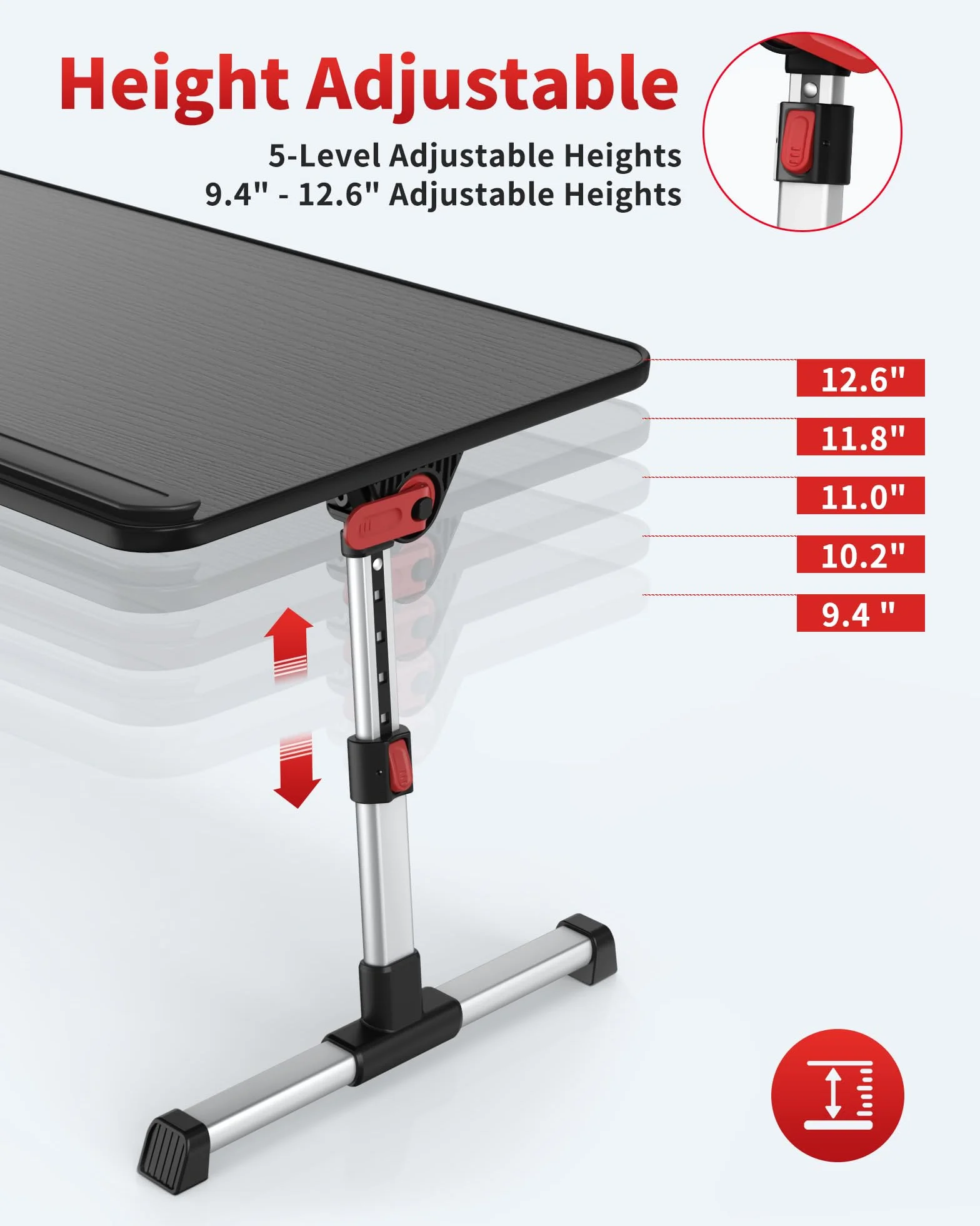 Tavolo, SAIJI Tavolino da letto, Regolabile in altezza, con 4 angolazioni regolabili, lapdesk pieghevole, per divano divano pavimento lavoro studio lettura scrittura mangiare (52 * 30cm nero)
