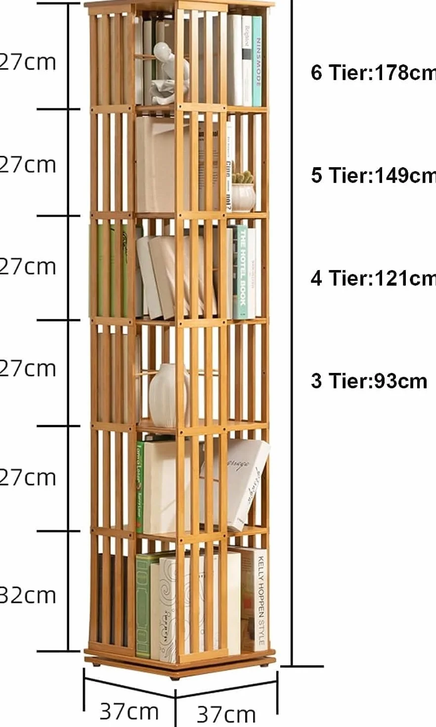 Regał na Książki Biblioteczki Obrotowy Regał 360° Bambusowy Obrotowe Półki Do Przechowywania Półka Na Książki Organizer Wystawowy Salonu Sypialnia Uniwersalny Salonu(Wood Color,6 Tier)