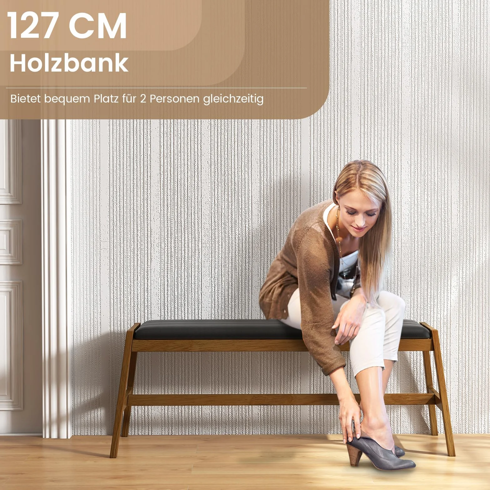 COSTWAY 127 cm ławka do siedzenia, ławka do jadalni, gumowa drewniana rama, ławka wejściowa do wymiany butów, drewniana ławka do salonu, sypialni, jadalni