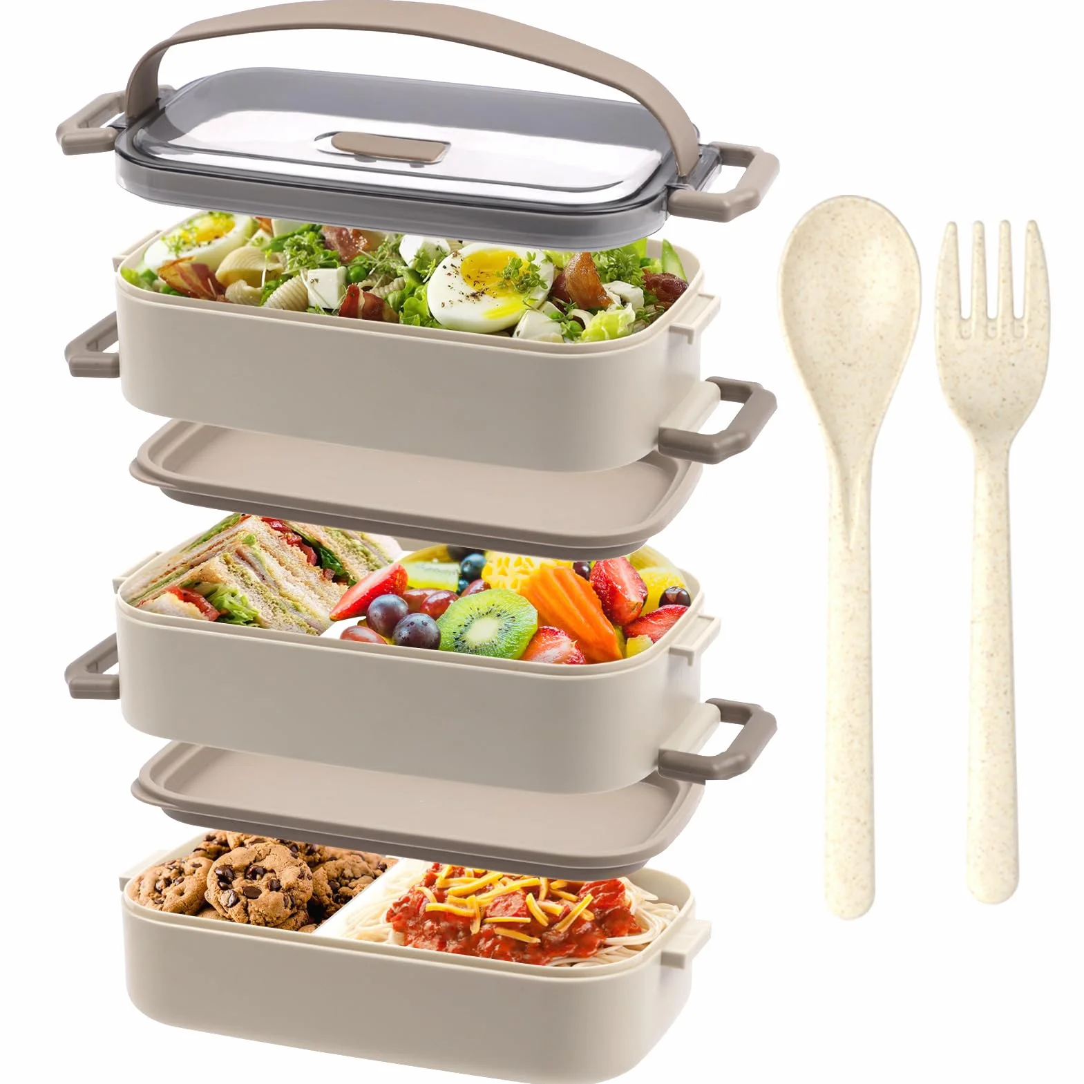 Pudełko na lunch premium 3-warstwowe pudełko na lunch Bento dla dorosłych do pracy, pudełko na lunch 2200 ml, ze sztućcami i 3 przegródkami, regulowane, szczelne, nie zawiera BPA, można używać