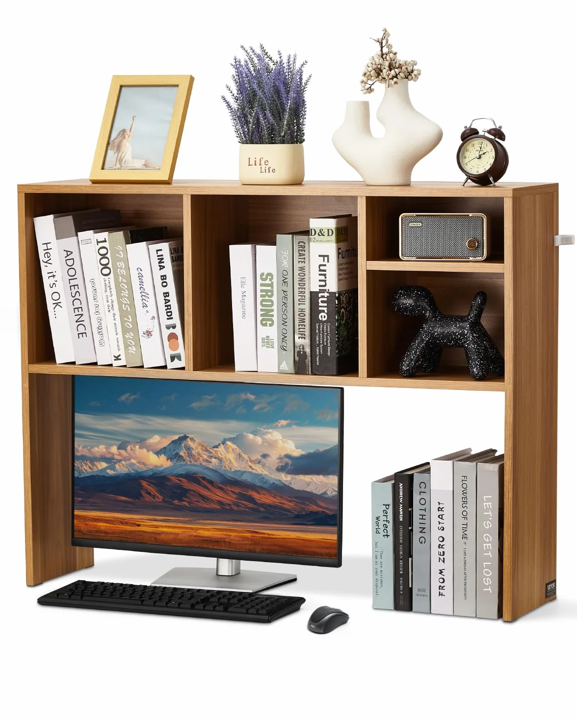 VEVOR Regał na książki na biurko, 1-poziomowy drewniany organizer do przechowywania, 94 x 24 x 73 cm, regał do przechowywania, regał na książki z antypoślizgowymi podkładkami, do biura, domu i