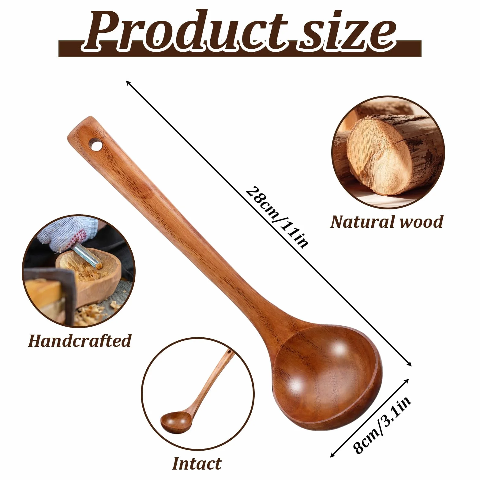 Cobee Łopatka do zupy drewniana, 28 cm długości, drewniana łyżka, duża chochla, łyżka do zupy, łyżka do zupy, łyżka do kaszy, łyżka kuchenna o