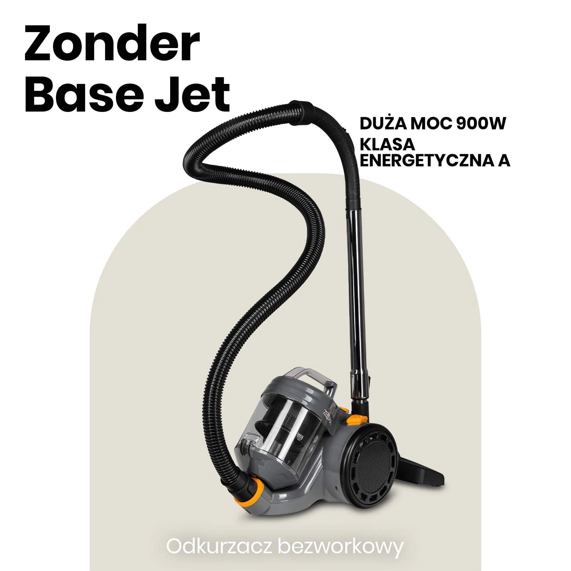 ZEEGMA Zonder Base Jet cyklonowy odkurzacz bezworkowy, 4000W, technologia PowerSuction, zbiornik 2 L, klasa energetyczna A, 2 filtry HEPA H13, moc ssania 20000 PA, 4 dodatkowe nakładki