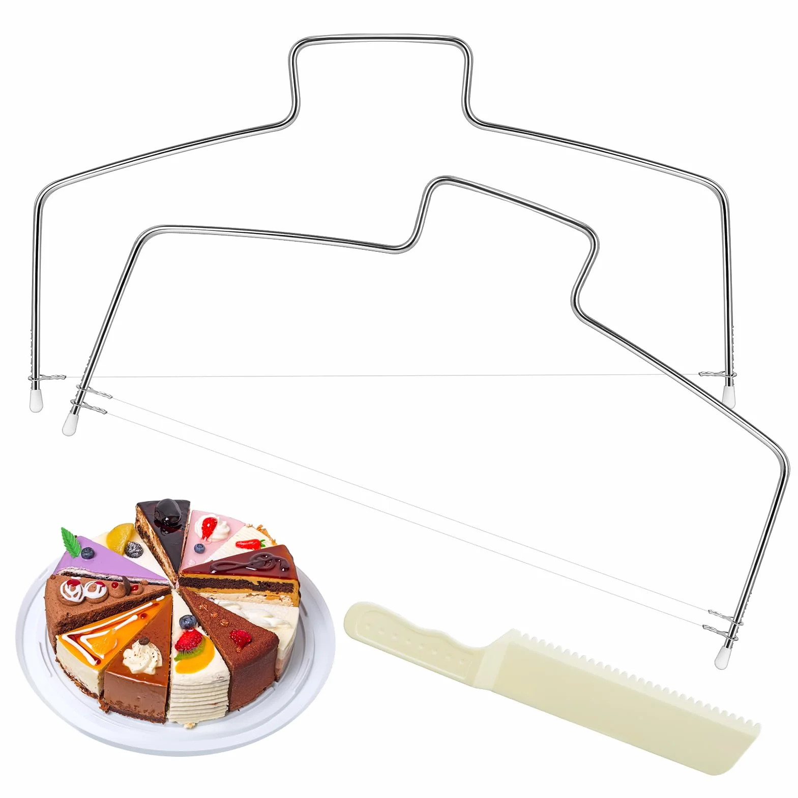Obcinarki do ciasta ze stali nierdzewnej, 32 cm, podwójna nić, z nożem do ciasta, chleb, tosty