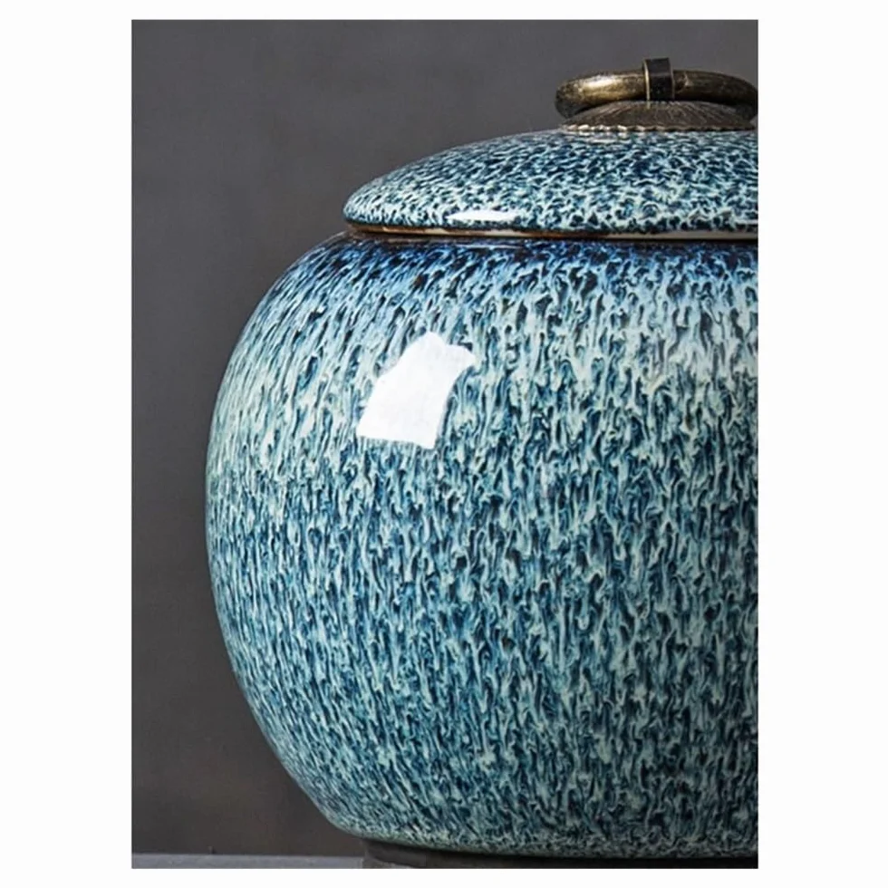 Puszka na herbatę, Pojemnik na herbatę do wymiany w piecu Ceramiczny średni pojemnik przechowywania, szczelnie zamknięty, zielony, czarny, luźny zestaw świeżych liści(Blue)