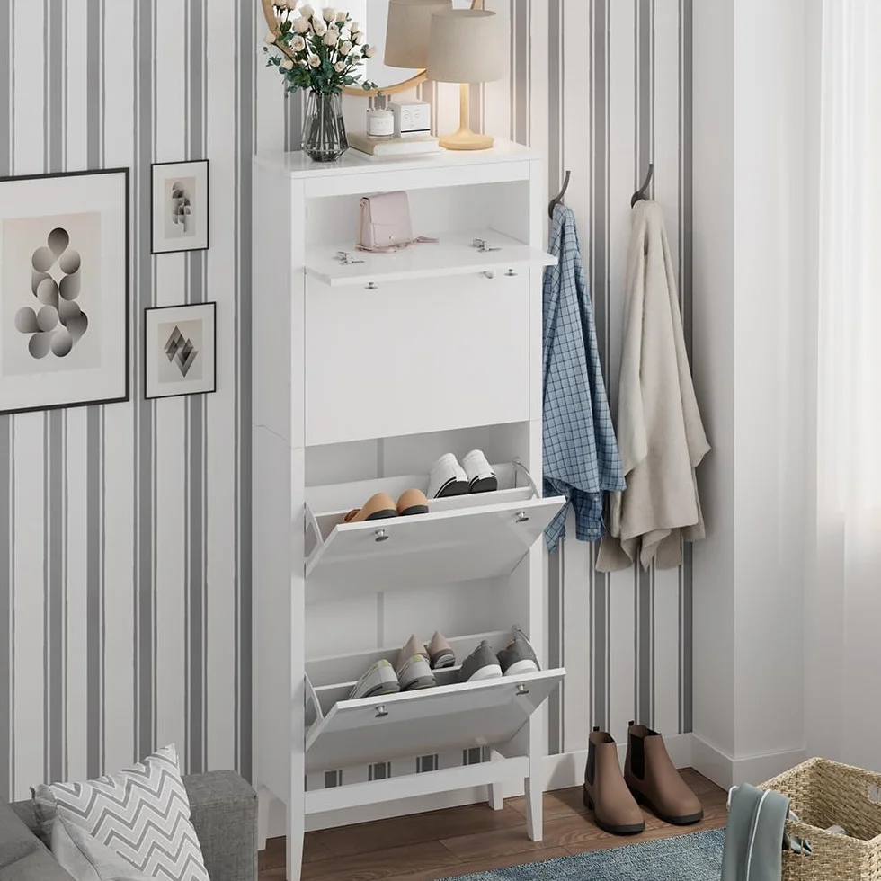 Vicco Szafka na buty "Aron", Biały, 60 x 153 cm | 3 przedziały, pour le rangement des chaussures et combinable avec d'autres modules